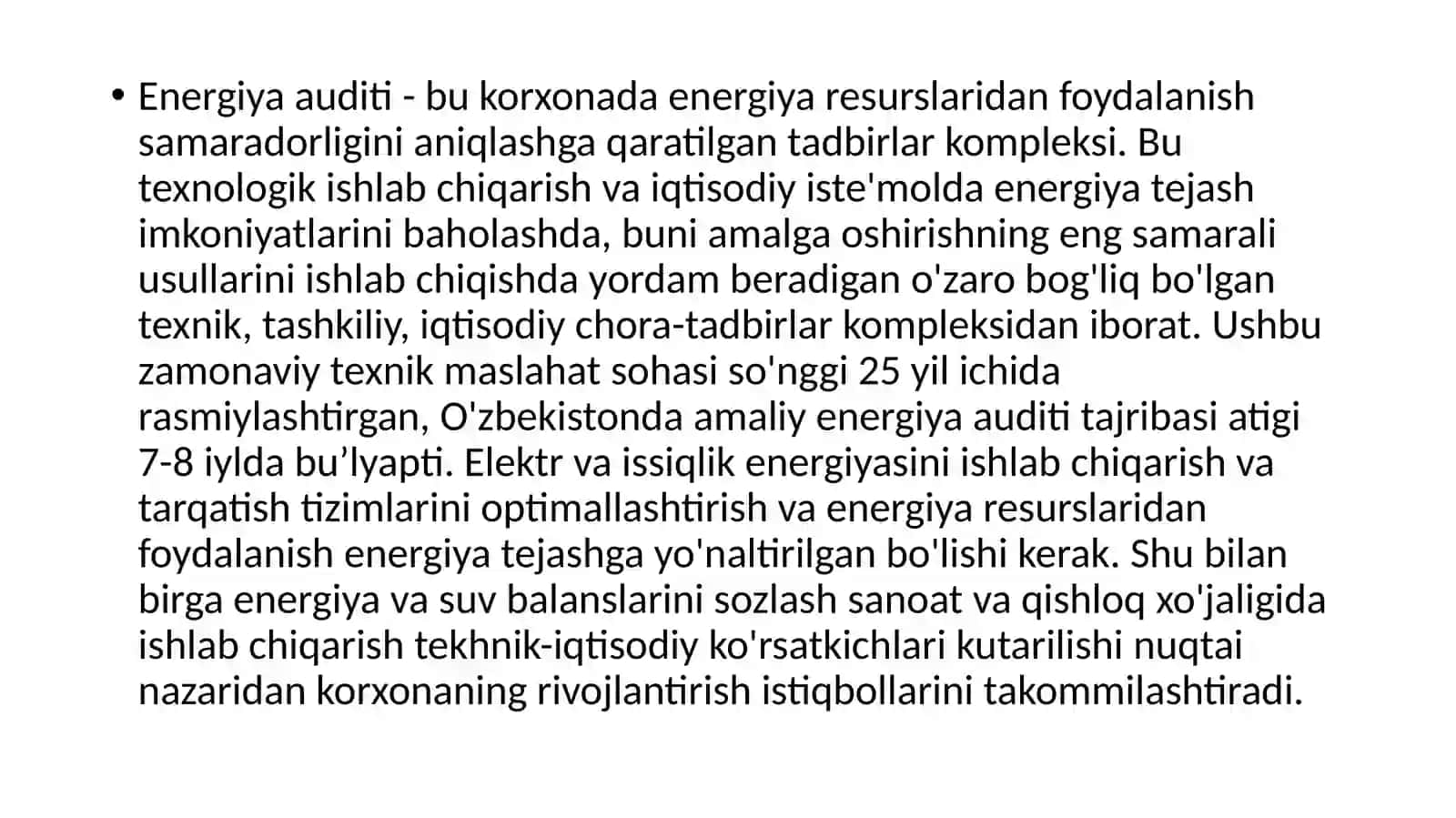 18 Sanoat va maishiy iste’milchilarni suv iste’molini cheklash bo’yicha tadbirlar. Energiya tejamkorlik bilan bog’liq 4