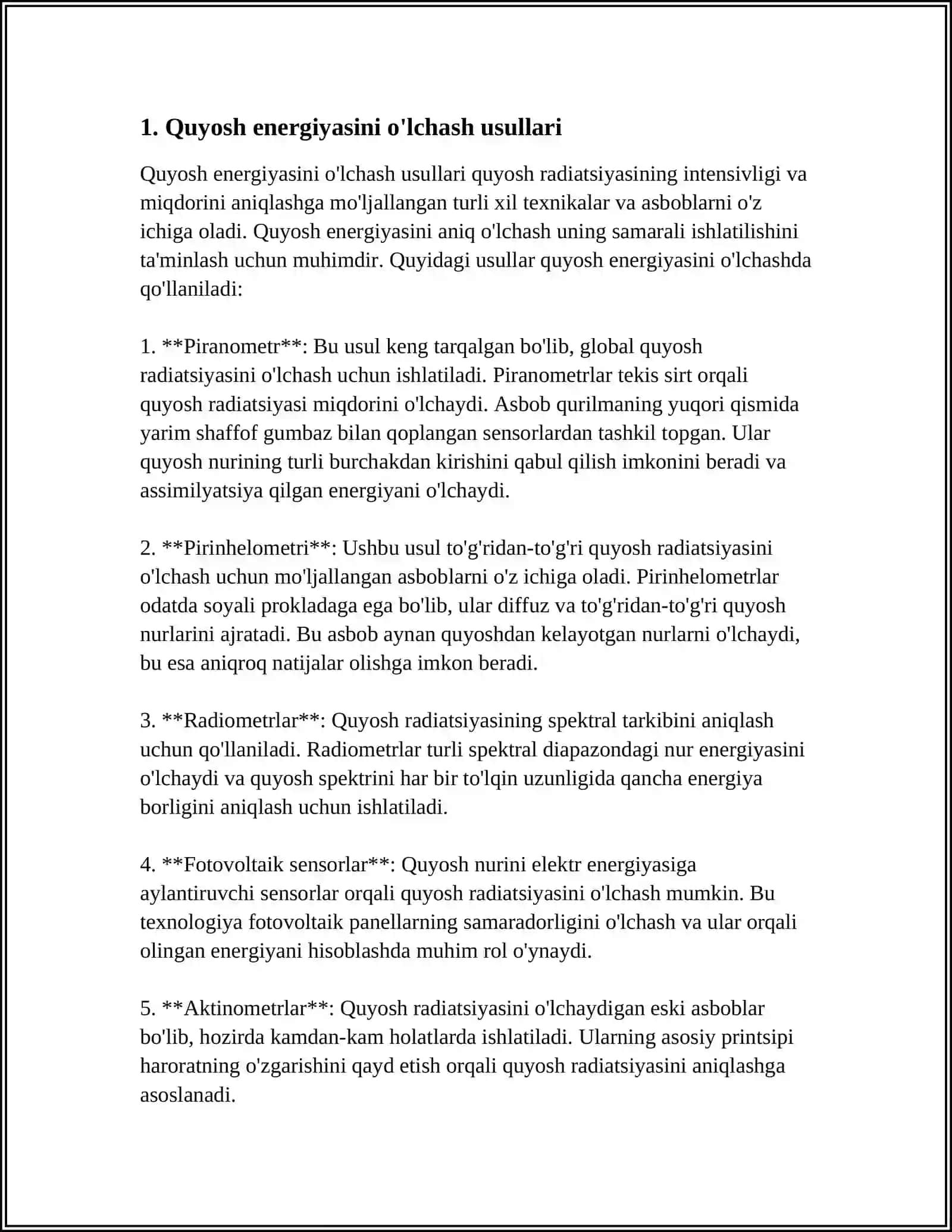 QUYOSH ENERGIYASINI OʻLCHOVCHI ZAMONAVIY QURILMALAR 4