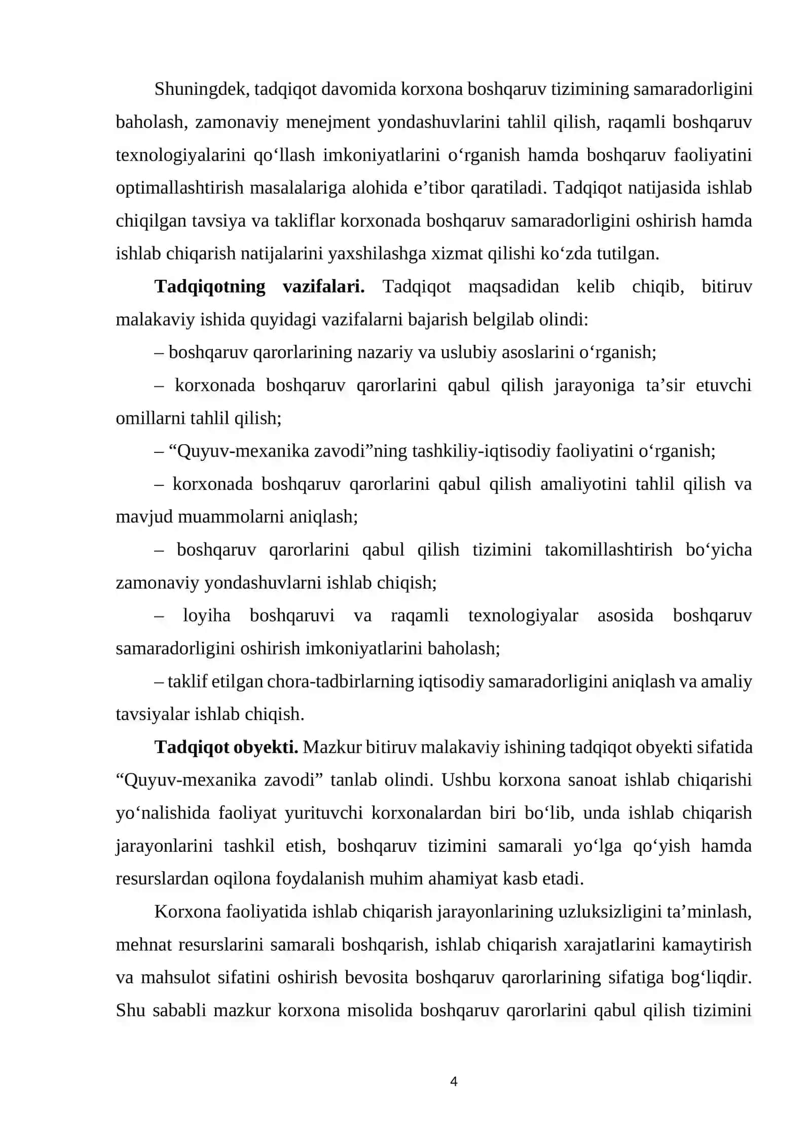 Quyuv-Mexanika Zavodi Boshqaruv Qarorlari Sifatini Oshirish Bo‘yicha Chora-Tadbirlar Kompleksini Ishlab Chiqish 4