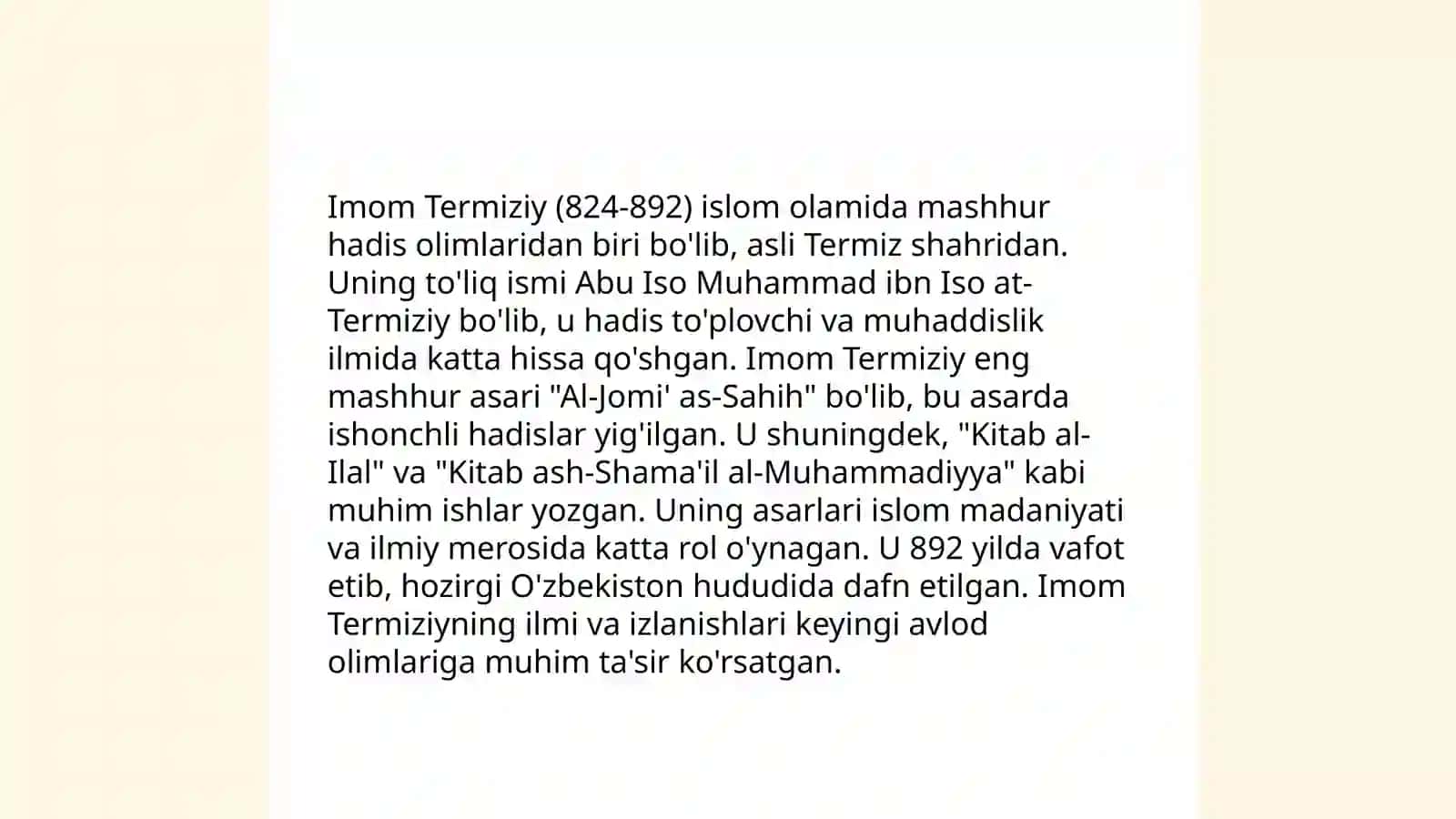 Imom Buxoriy va Imom Termiziyning hadis ilmiga qo’shgan hissalarini qiyosiy tahlili 4