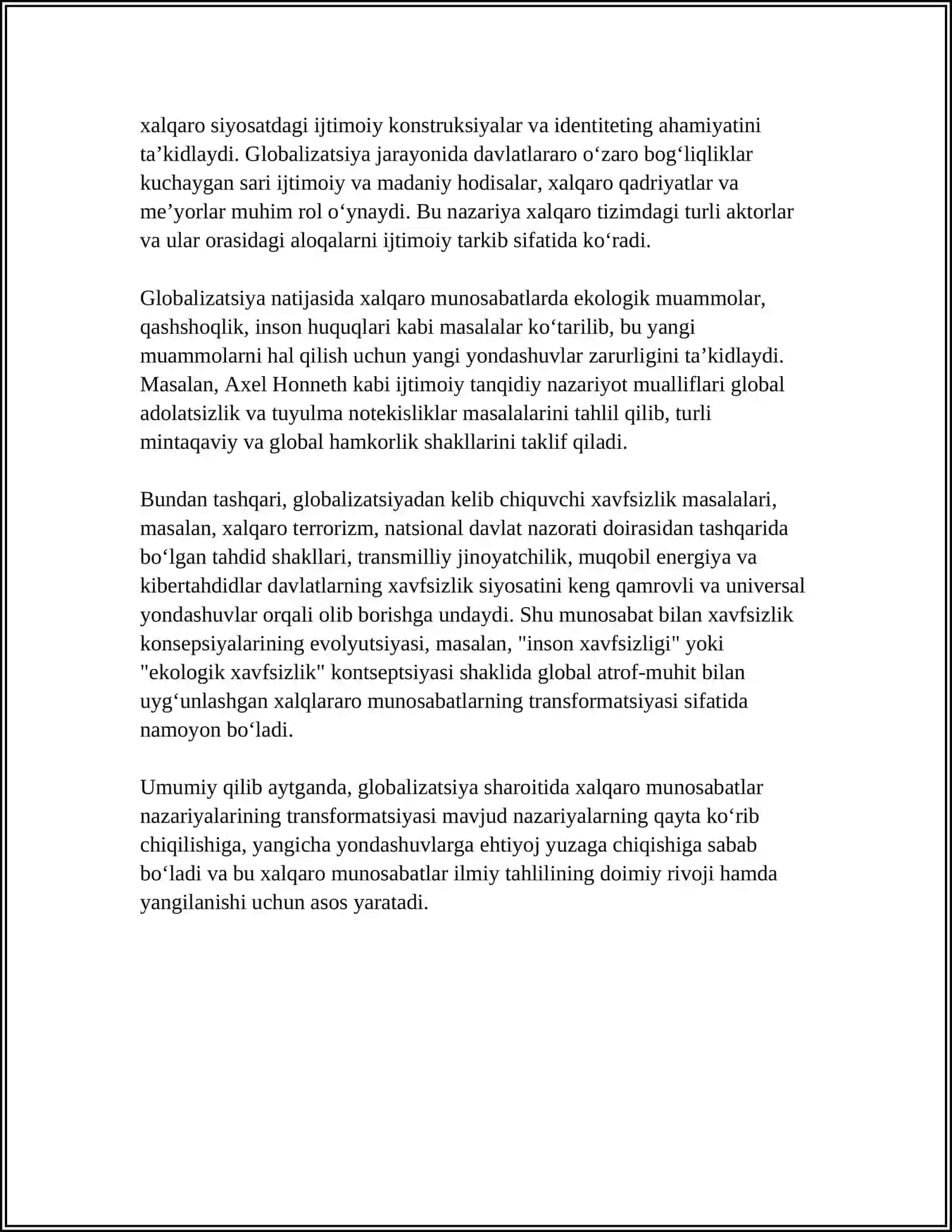 GLOBALIZATSIYA SHAROITIDA XALQARO MUNOSABATLAR KONSEPSIYALARINING TRANSFORMATSIYASI 4