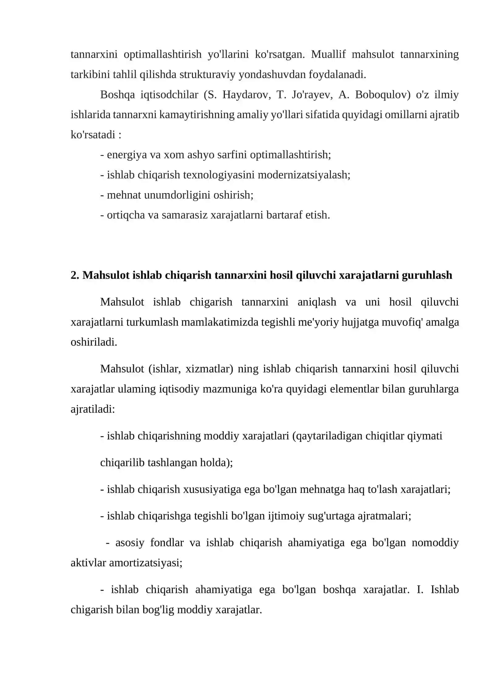 Tannarx pasaytirish omillari tahlili 4