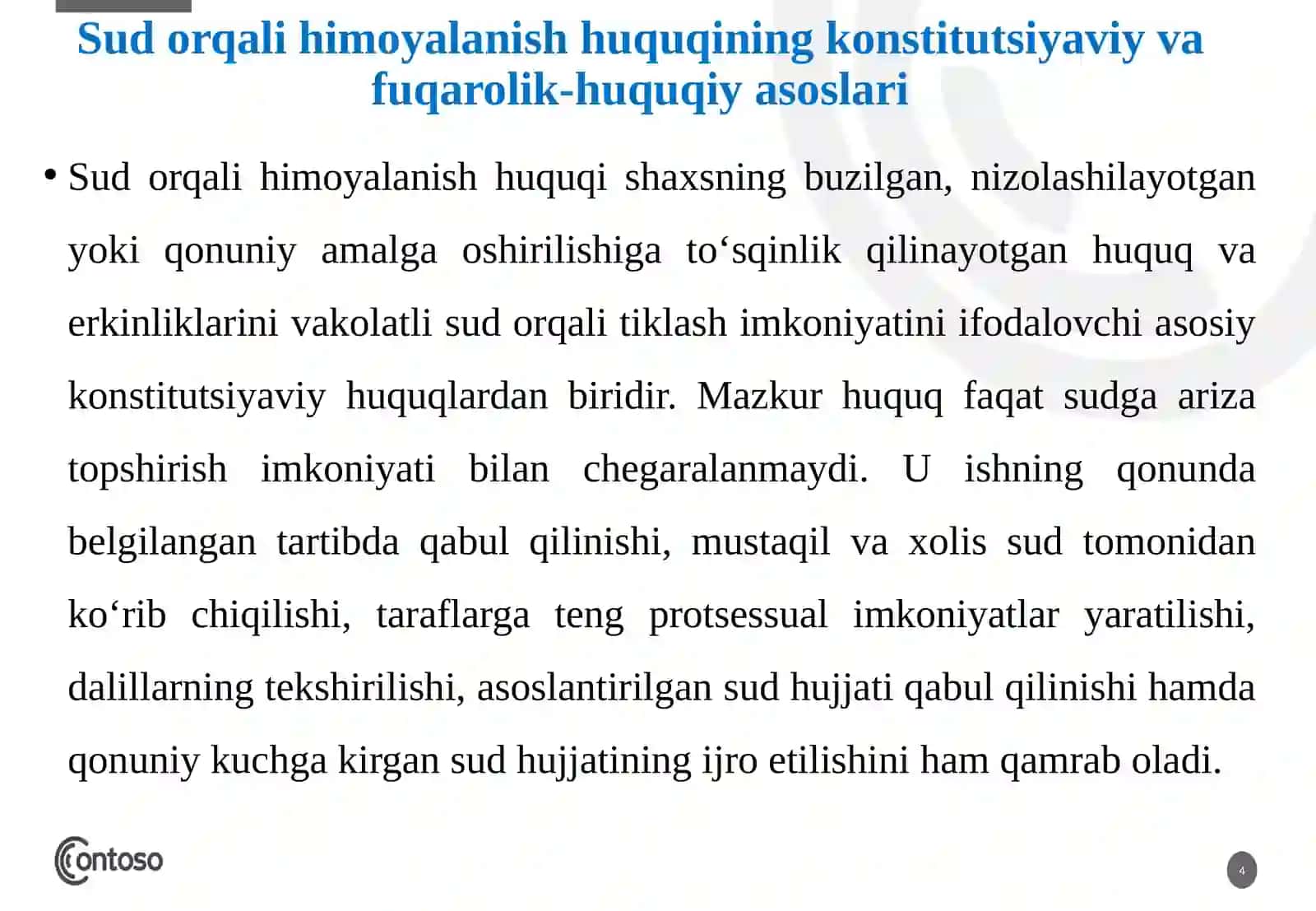 Sud orqali himoyalanish huquqi va sudga murojaat qilish shakllari. 4