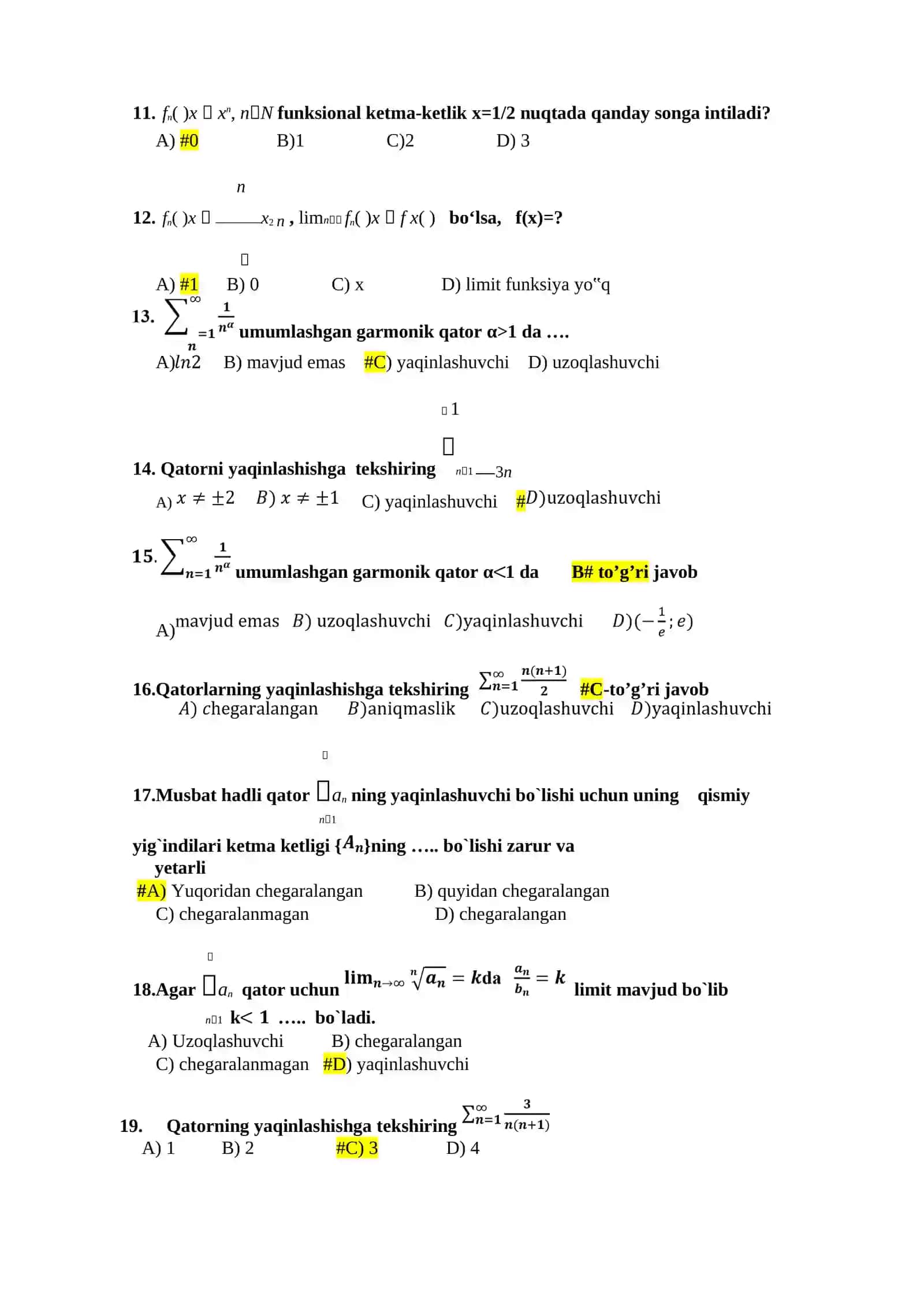 MATEMATIKA FANIDAN IV-SEMESTR MAVZULASHTIRILGAN TESTLAR 4