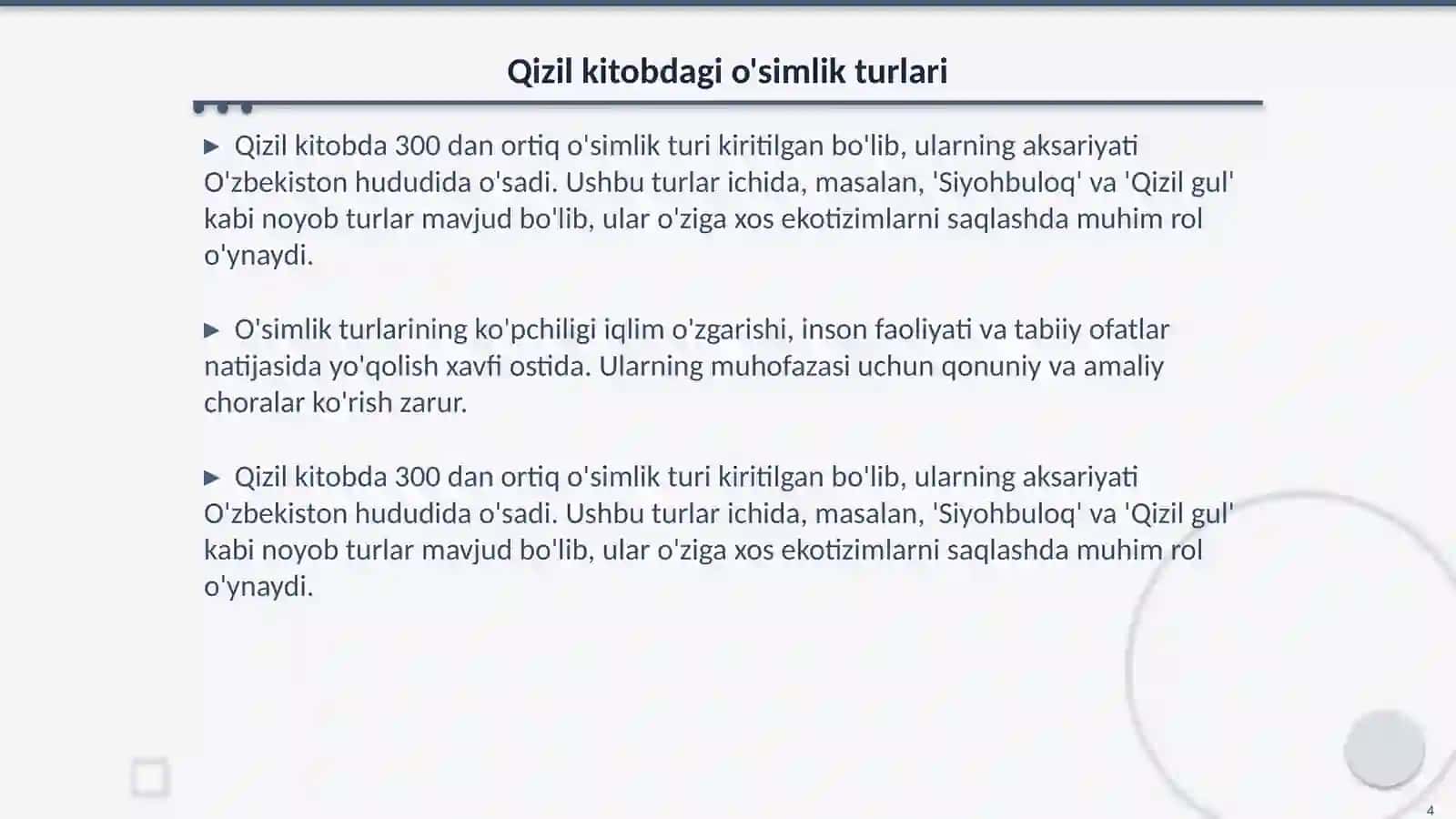 Qizil kitobga kiritilgan o'simliklarni o'rganish 4