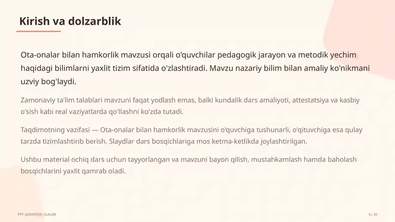 O'qituvchilar uchun: pedagogika va o'qitish metodikasi 4