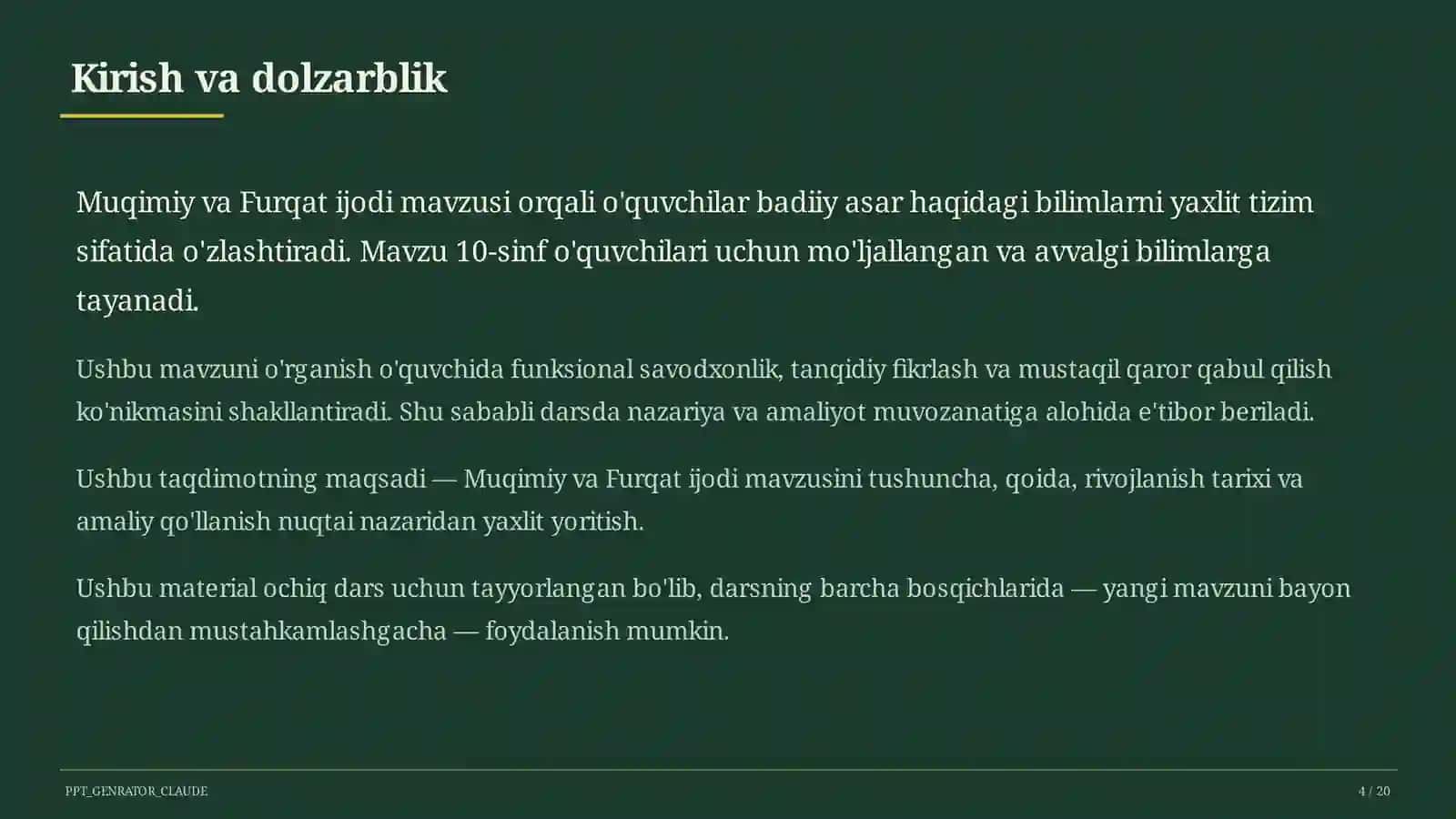 Muqimiy va Furqat ijodi (10-sinf) 4