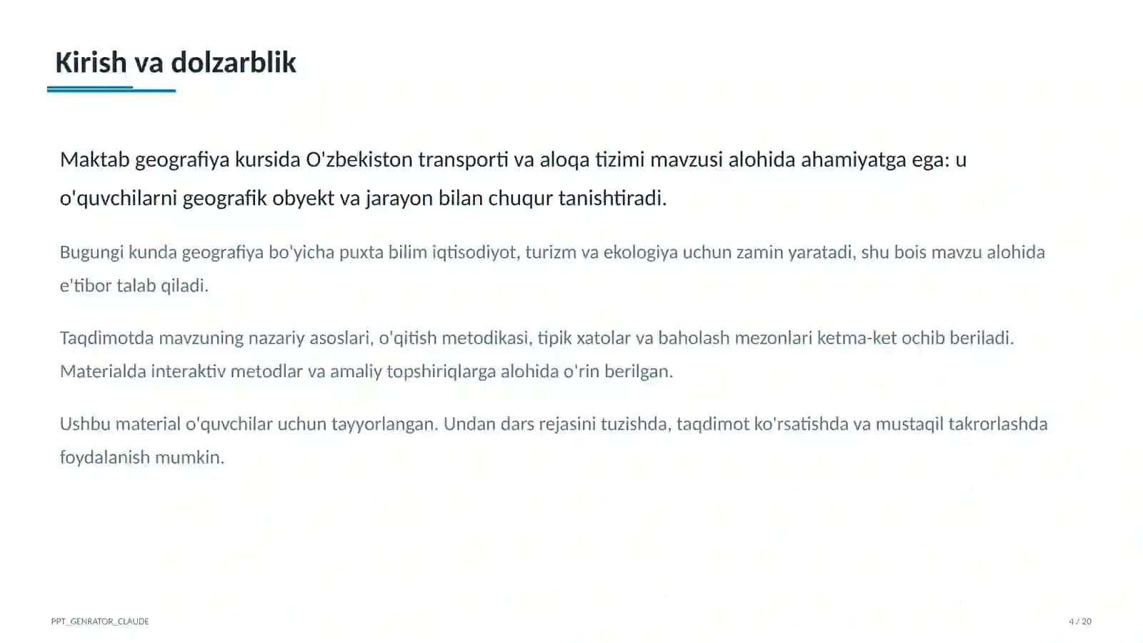 O'zbekiston transporti va aloqa tizimi (9-sinf) 4