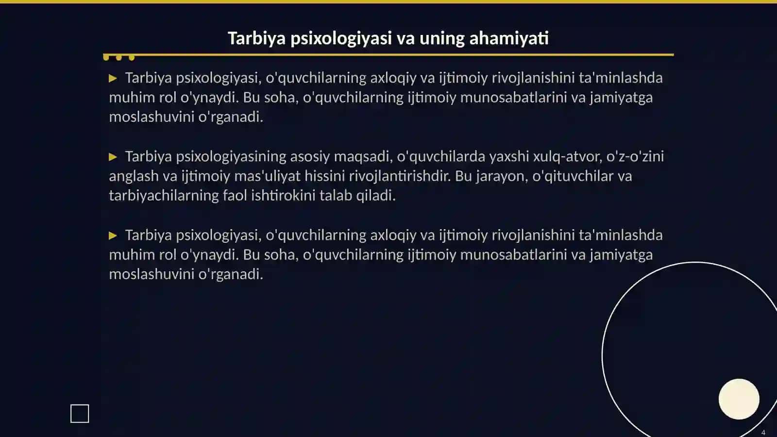 Ta'lim psixologiyasi va tarbiya psixologiyasi 4