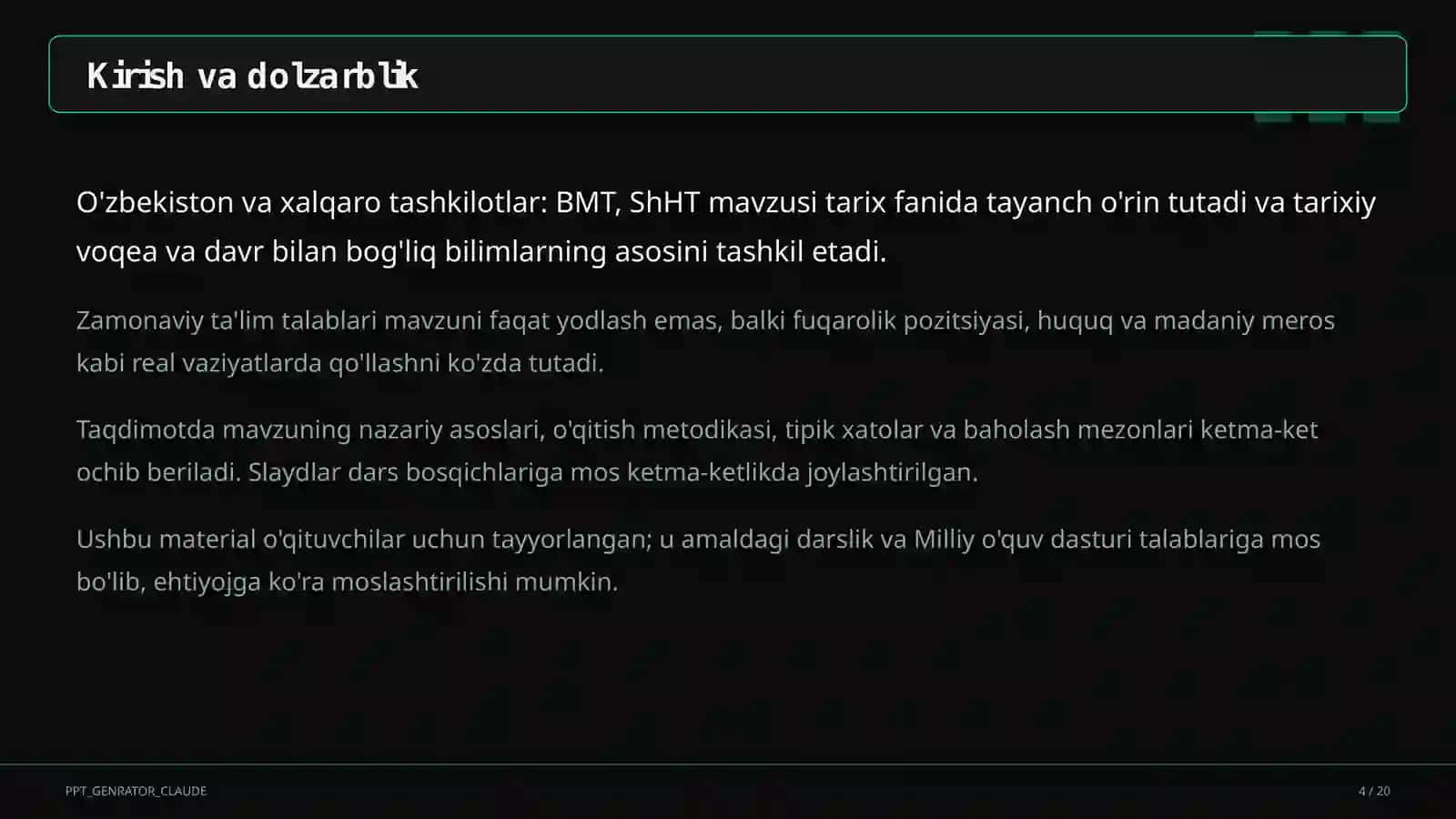 O'zbekiston va xalqaro tashkilotlar: BMT, ShHT (11-sinf) 4