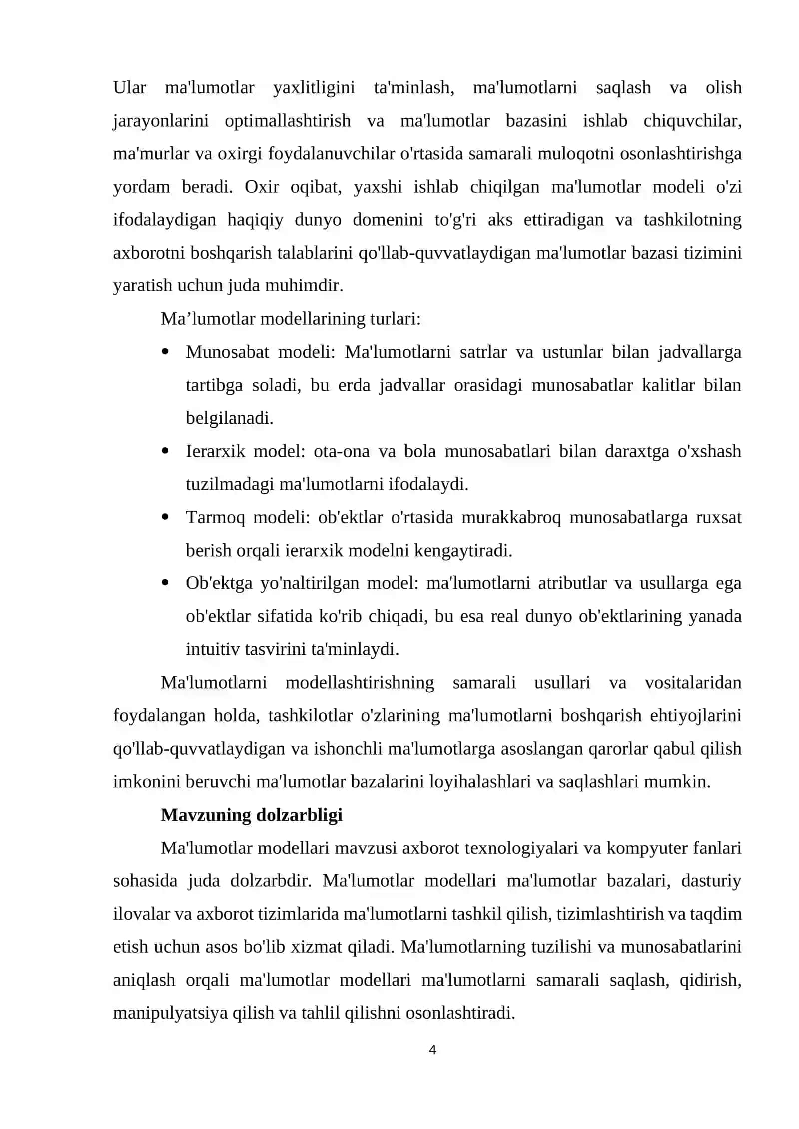 MA’LUMOTLARNING MODELLARI 4