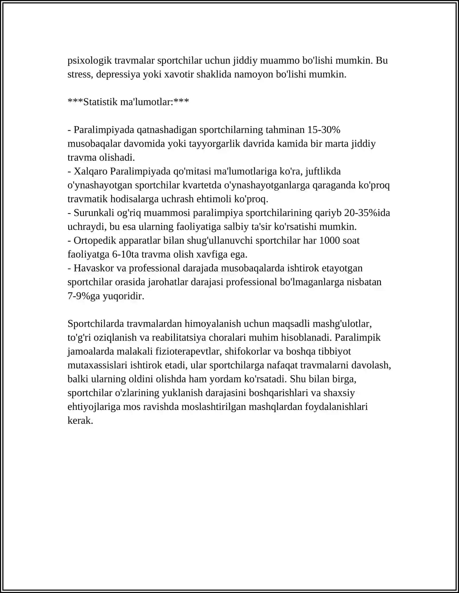 PARAOLIMPIYA SPORTCHILARIDA YUZAGA KELOVCHI TRAVMALARNI ORGANISHNING PSIXOLOGIK XUSUSIYATLARI 4