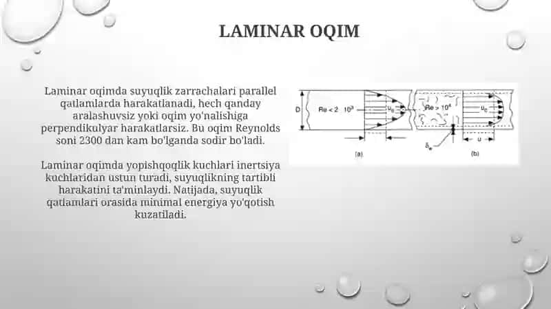 Gidrodinamika, laminar turbulent oqimlar va Reynolds soni 4