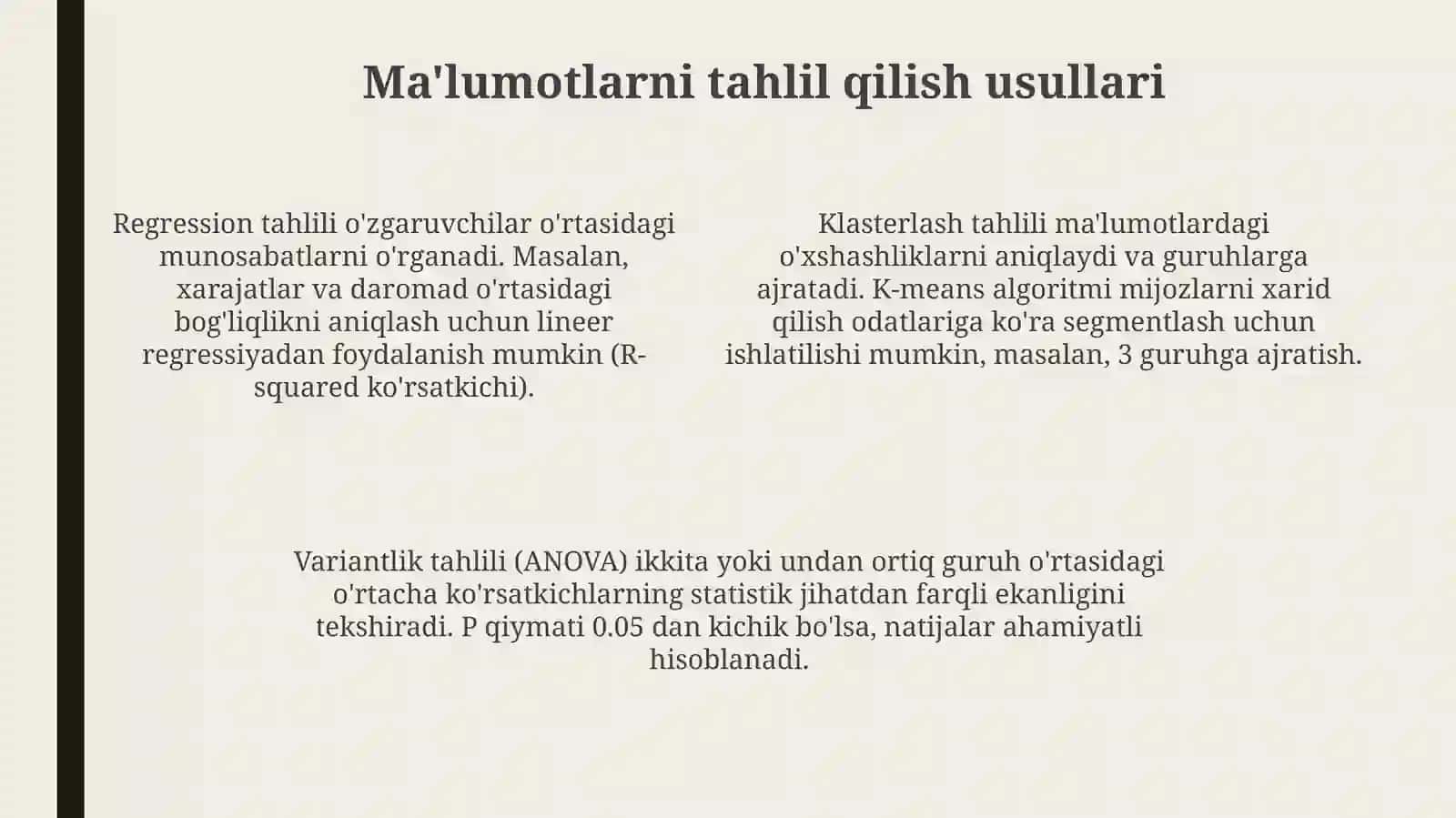 Maʼlumotlargaasoslanib,asoslixulosalarqandayshakllantiriladi 4