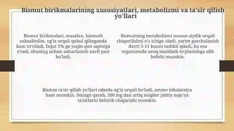 Bismut birikmalarining toksikologik ahamiyati 4