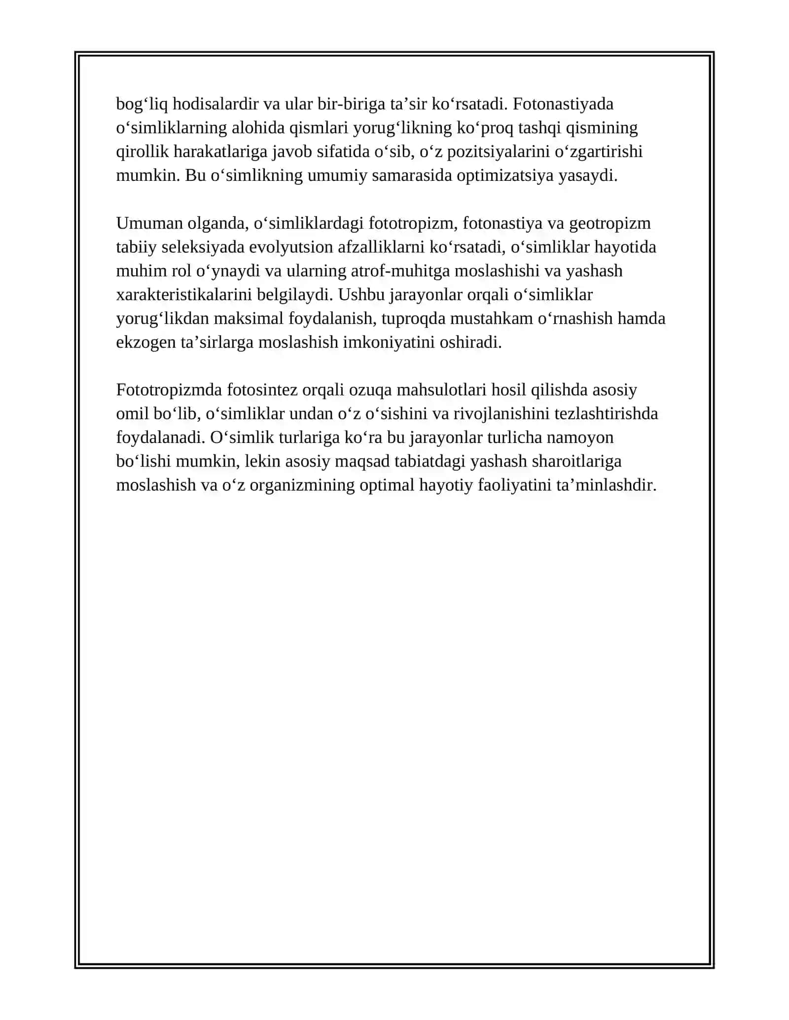 OʻSIMLIKLARDAGI FOTOTROPIZM FOTONASTIYA VA GEOTROPIZM HAQIDA 10 VAROQLI A4 FORMATDAGI PDF 4