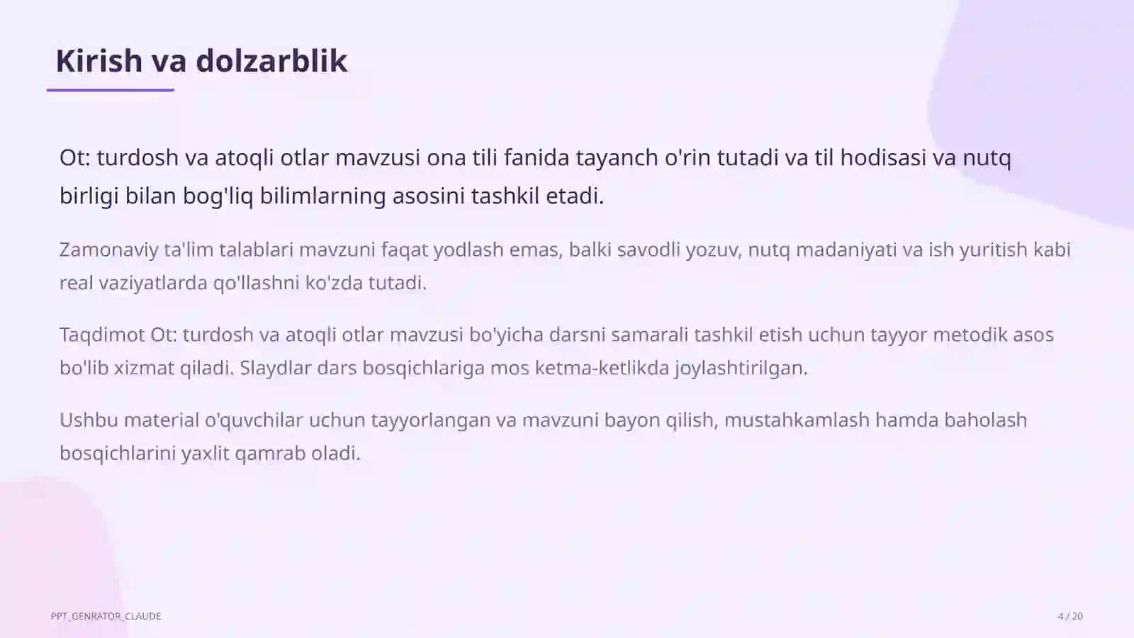 Ot: turdosh va atoqli otlar (6-sinf) 4