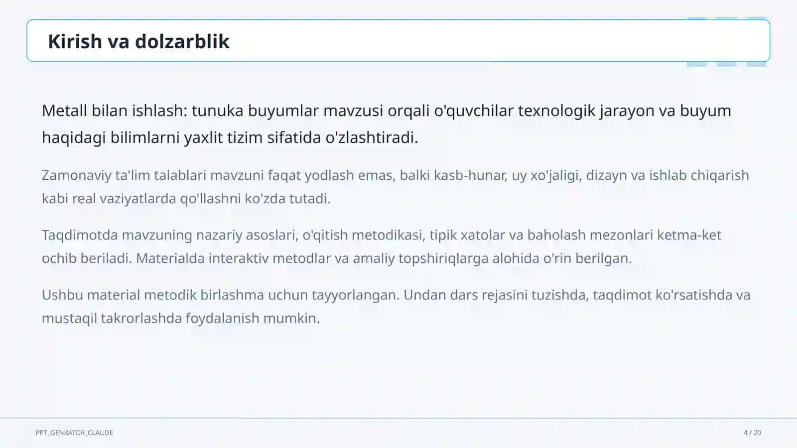 Metall bilan ishlash: tunuka buyumlar (6-sinf) 4