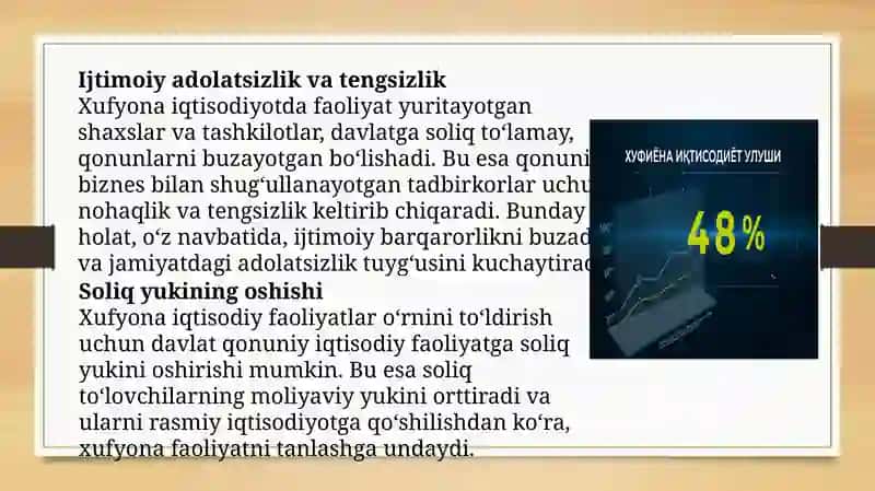 O'zbekistonda xufyona iqtisodiyotni kamaytirish yo'llari va unga qarshi chora- tadbirning ahamiyati 4