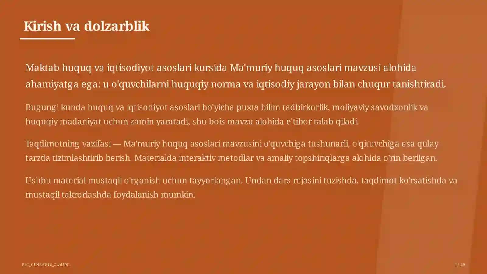 Ma'muriy huquq asoslari (10-sinf) 4