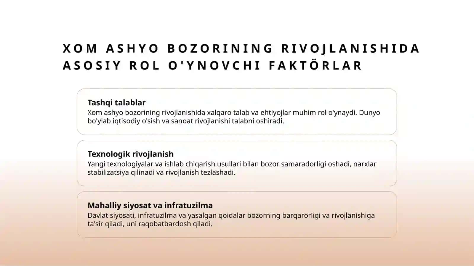 Jahon xom ashyo tovarlari bozori kon'yunkturasining o'ziga xos jihatlari 4