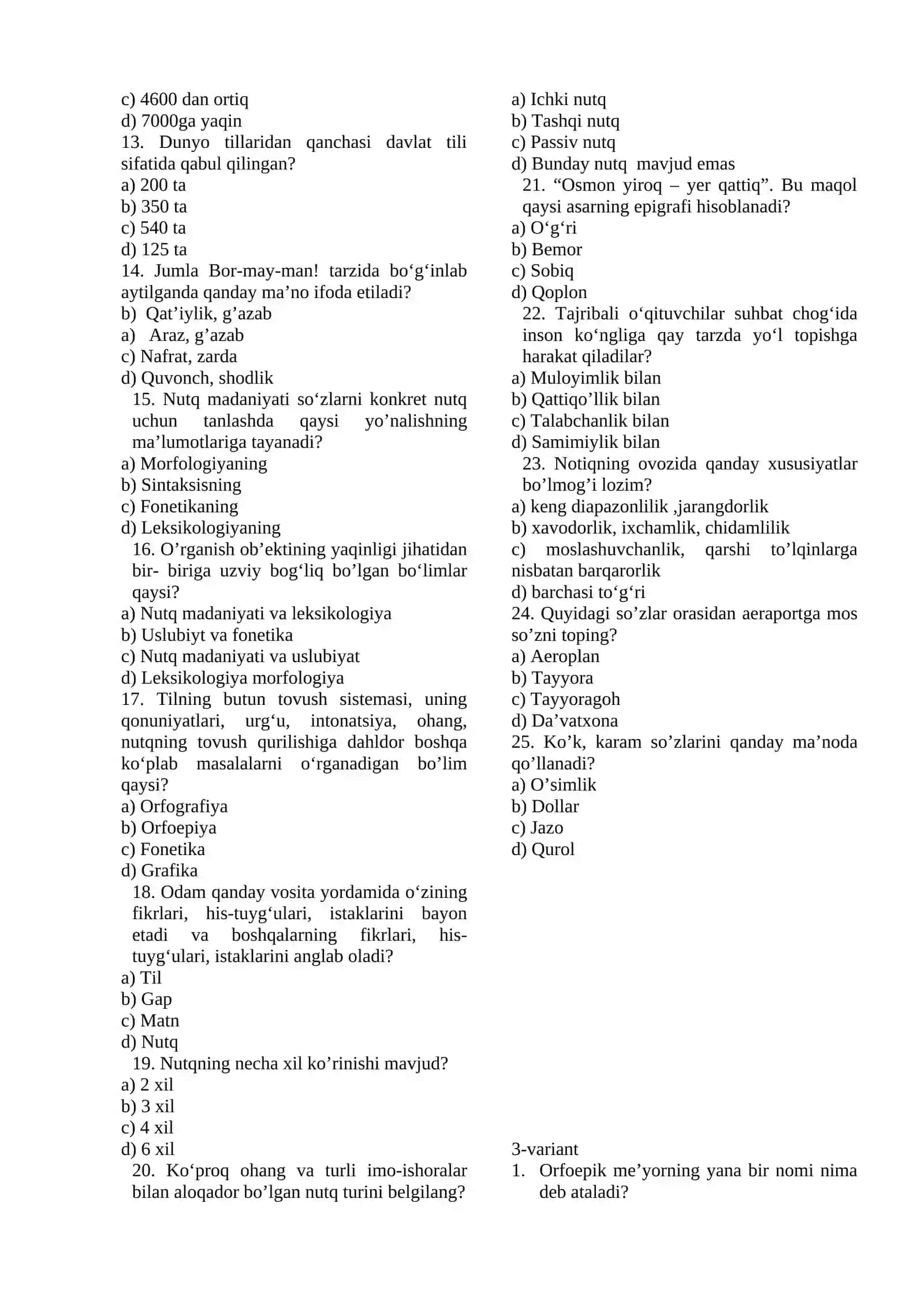 ona tili test 4