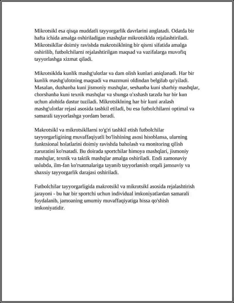 Makrotsikl va mikrotsikl asosida futbolchilar tayyorgarligini rejalashtirish 4
