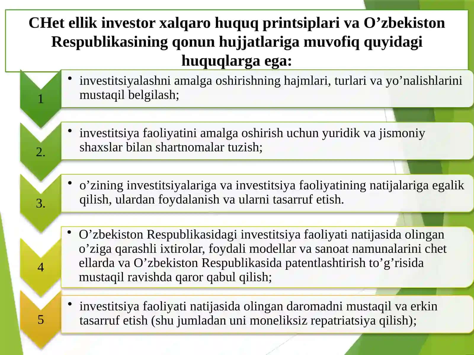O’zbekiston Respublikasida xorijiy investorlarning xuquqlari 4