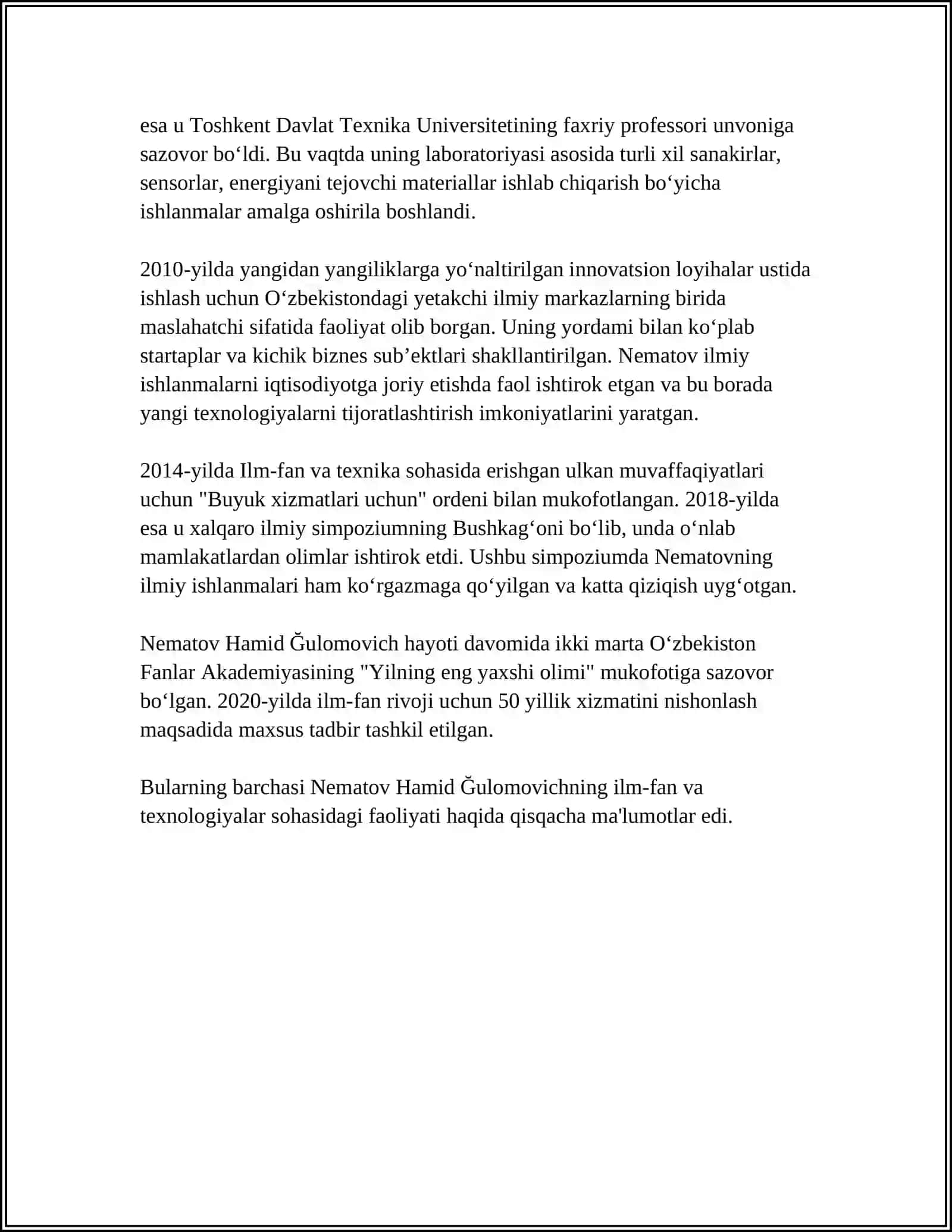 NEMATOV HAMID ĞULOMOVICH - ÒZBEK TILSHUNOSI VA UNING TILSHUNOSLIK FANIGA QO'SHGAN HISSASI HAQIDA MUSTAQIL ISH 4