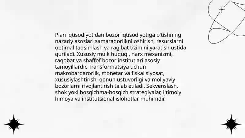 Bozor iqtisodiyotining mazmumi va unga o'tish yo'li 4