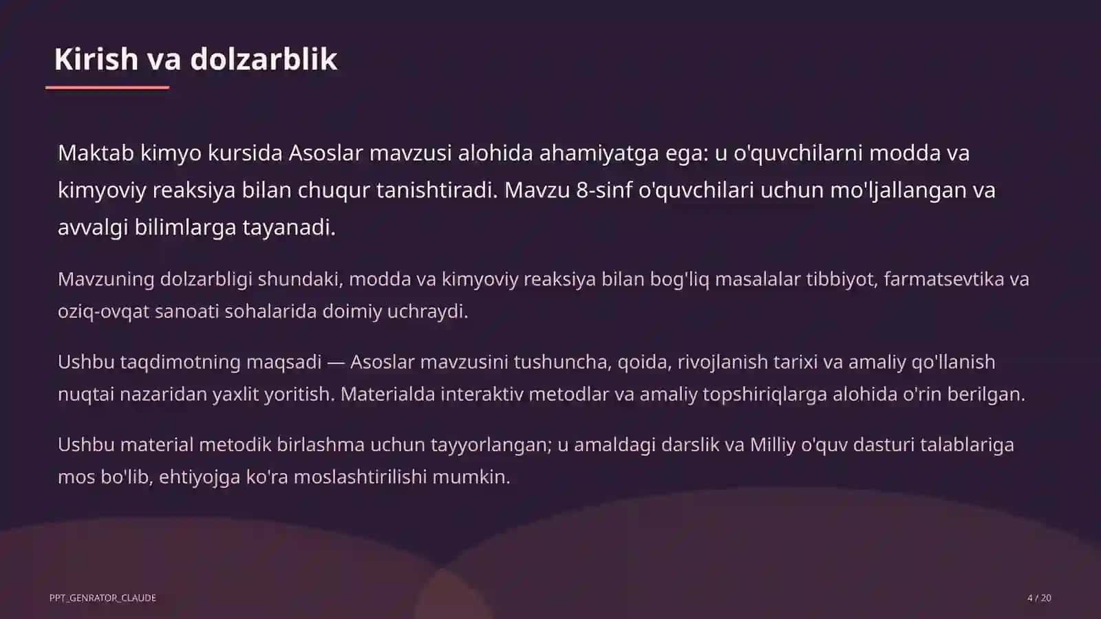 Kimyo (7–11) — metodik birlashma uchun 4