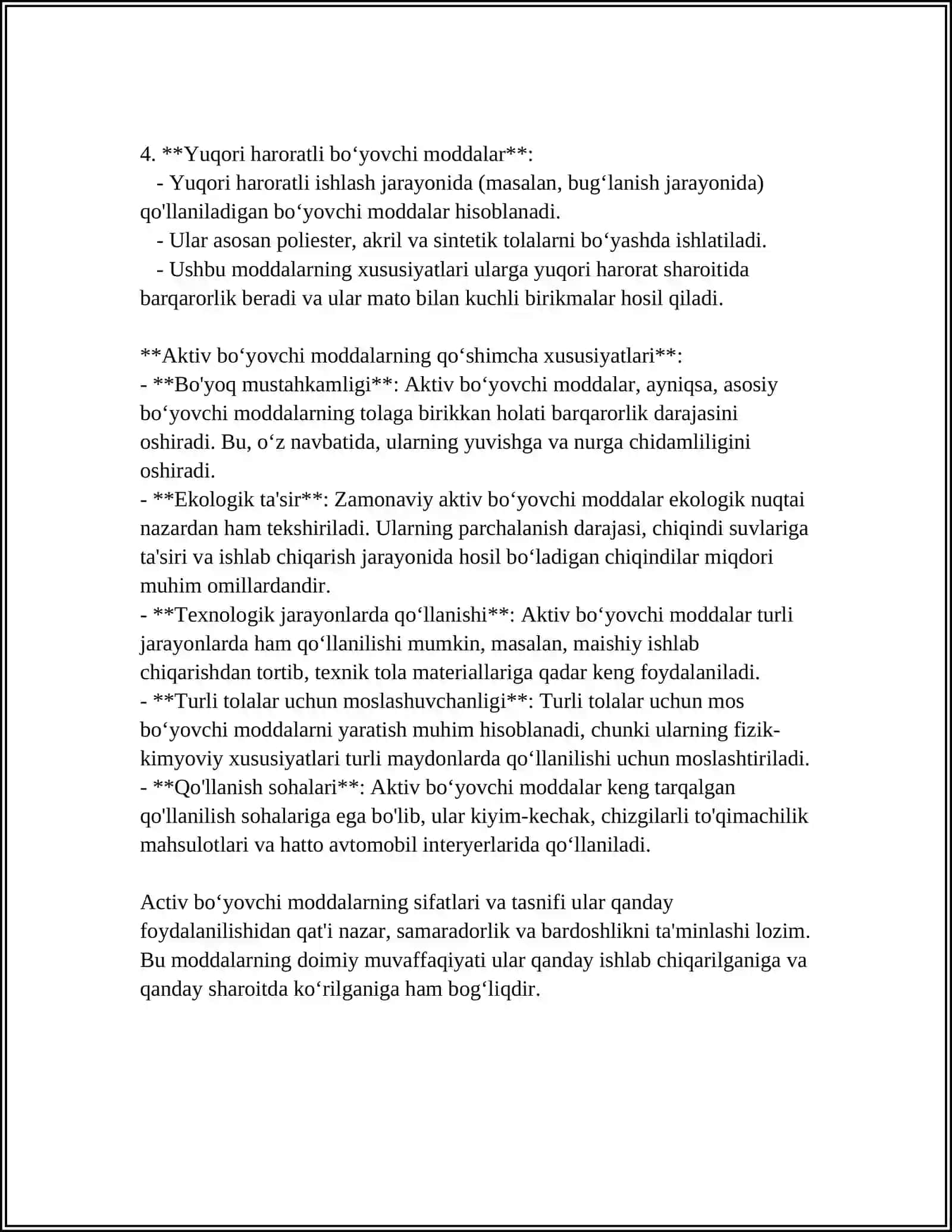 AKTIV BOʻYOVCHI MODDALAR BILAN UZLUKLI USULDA BOʻYASH TEXNOLOGIYALARI VA JIHOZLARI 4
