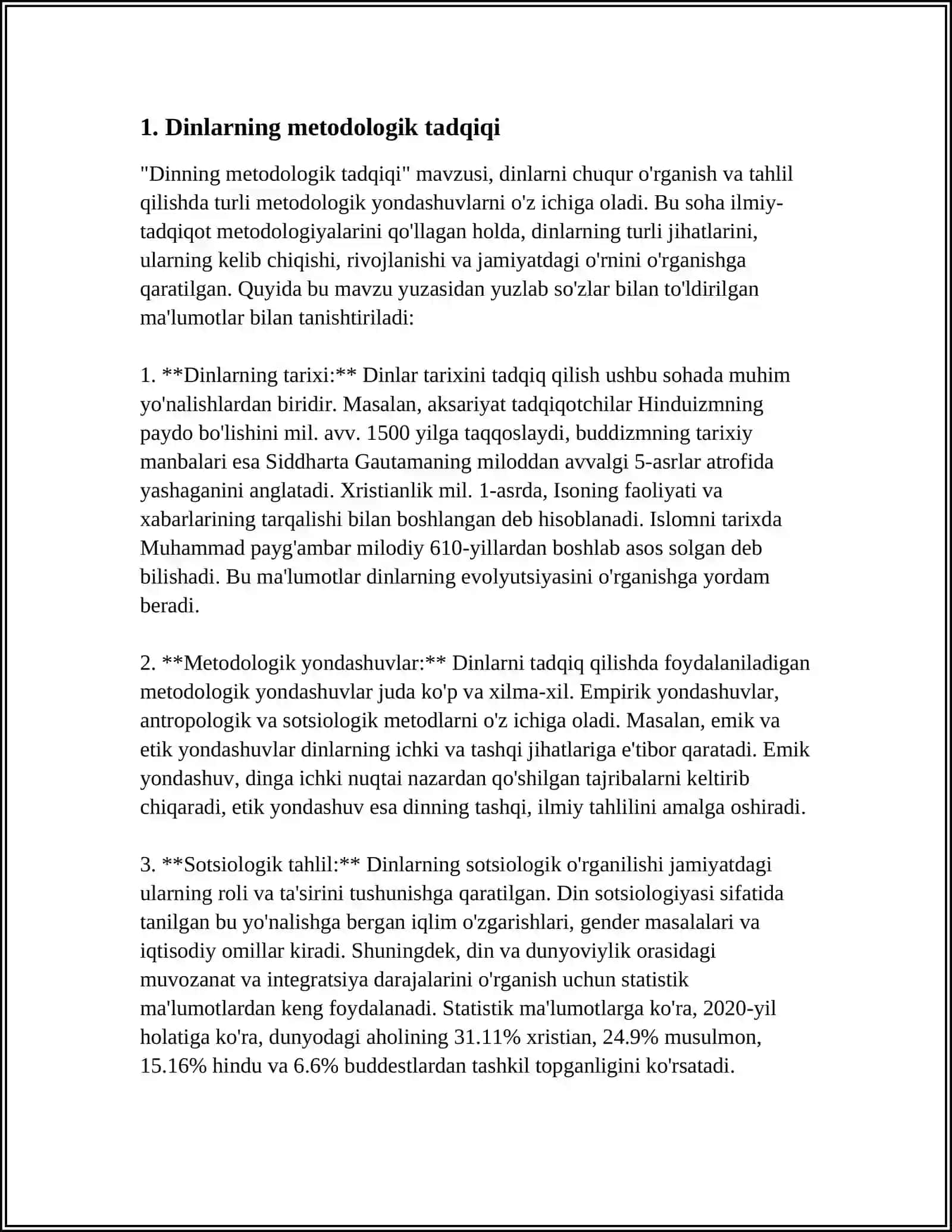 DINLARNING TADQIQ ETISH METODOLOGIYASI: TEPOLOGIK, TARKIBIY-FUNKSIONAL, GENETIK, TAHLIL, QOYOSIY DINSHUNOSLIKNING METODLARI 4