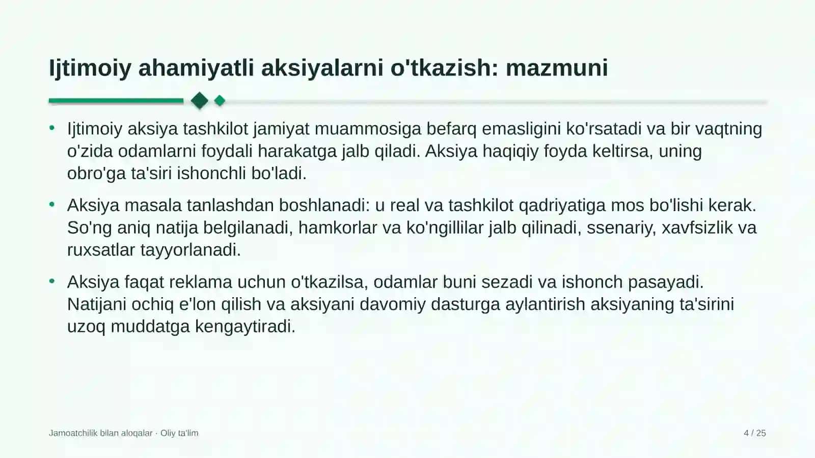 Axborot agentliklarida ijtimoiy ahamiyatga ega aksiyalarni o'tkazish 4