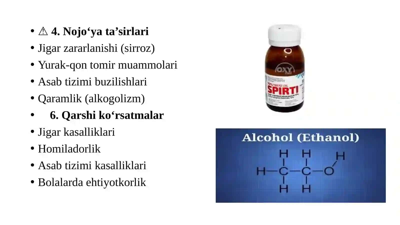 Etilspirti.Uxlatuvchivositalar.Ogʻriqqoldiruvchivositalar.Neyroleptiklar.Anksiolitiklar 4