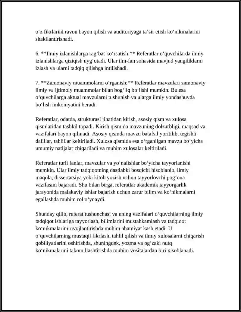REFERAT HAQIDA TUSHUNCHA. REFERAT TURLARI 4