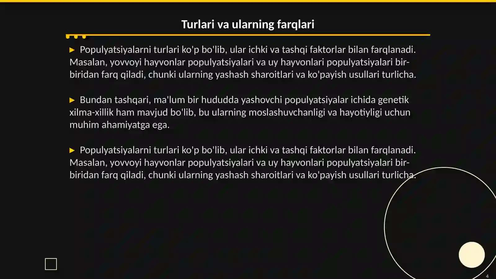 Populyatsiyalarning umumiy tasnifi va xususiyatlari 4