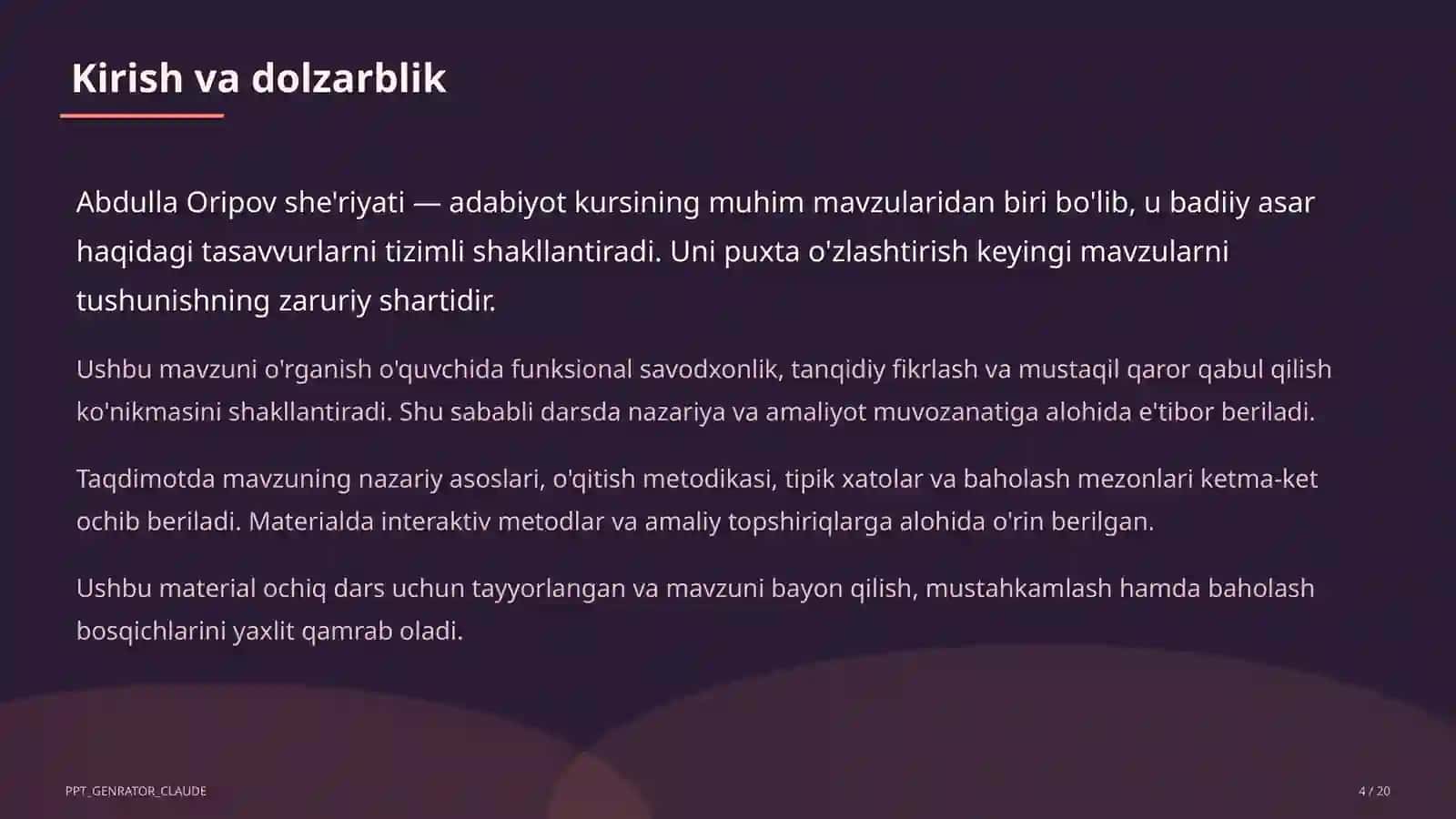 Abdulla Oripov she'riyati (9-sinf) 4