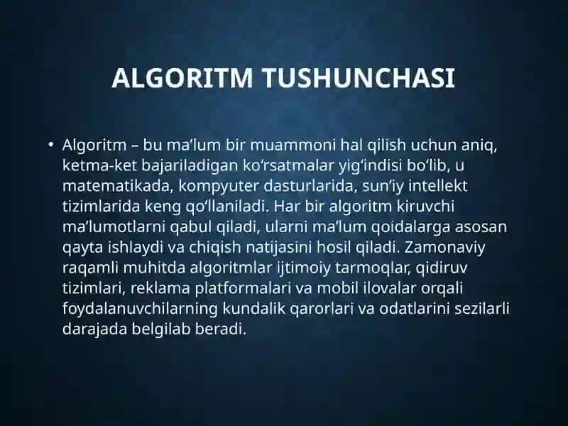 Algoritmlar va foydalanuvchi xatti-harakati 4