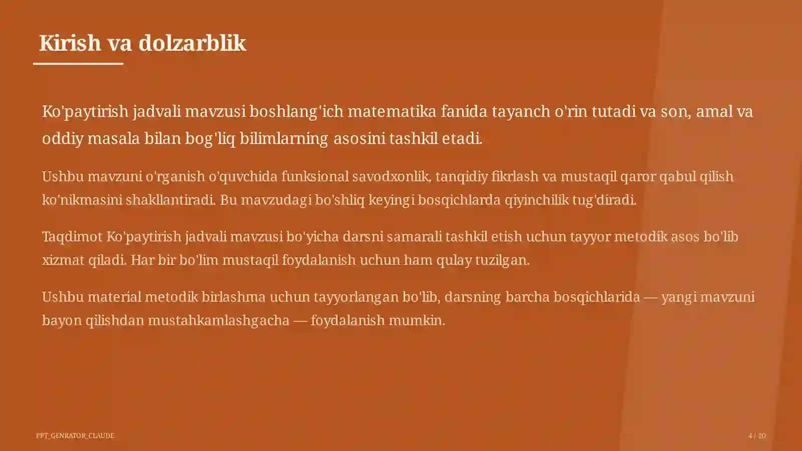 Ko'paytirish jadvali (2-sinf) 4