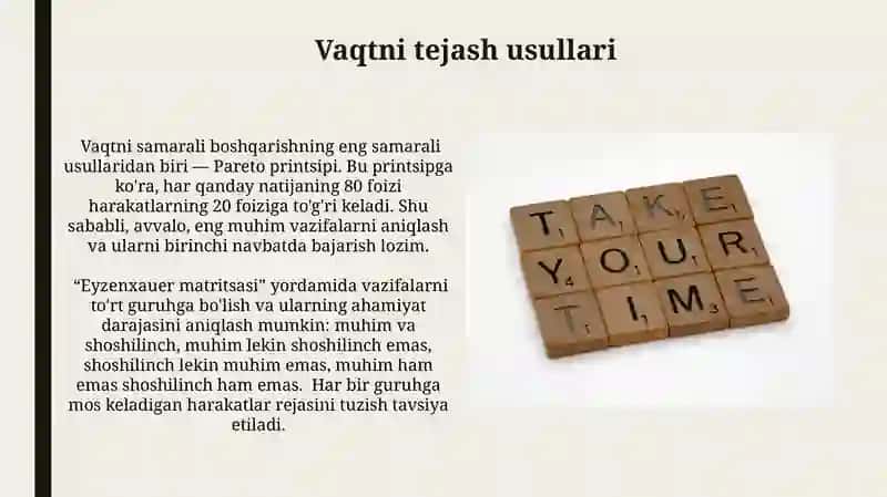 Vaqtni to'g'ri boshqarish (Time Management) ko'nikmasi 4