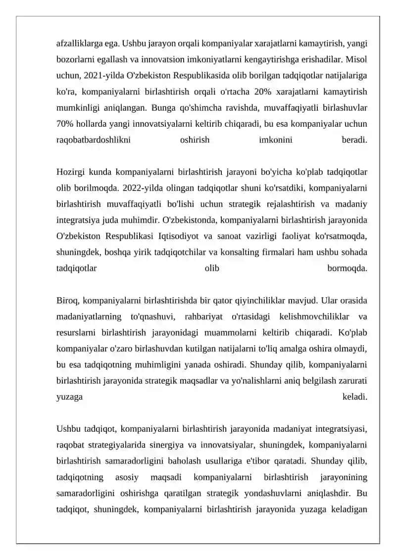 Kompaniyalarni birlashtirishning samaradorligi 4