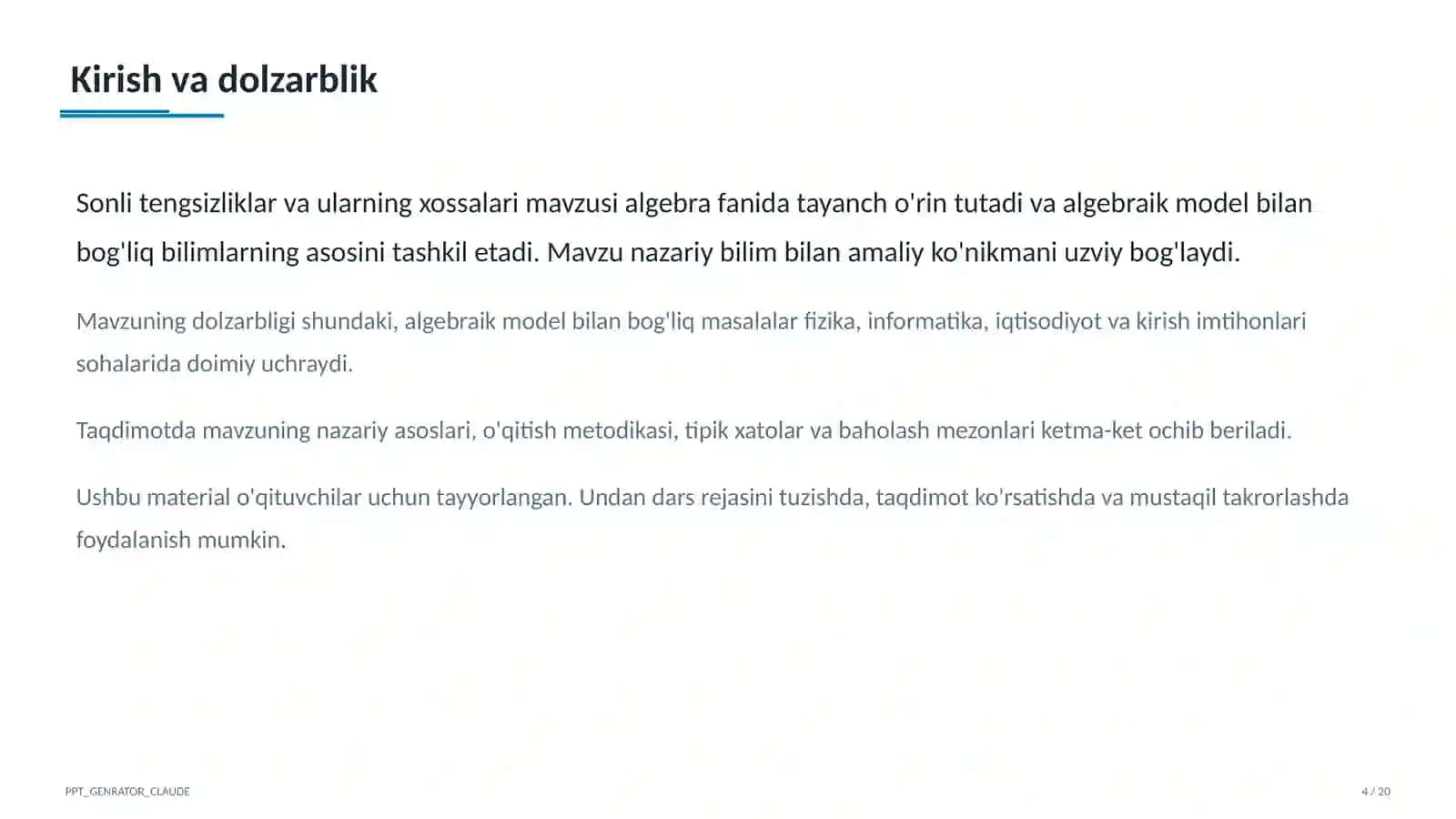 Sonli tengsizliklar va ularning xossalari (8-sinf) 4