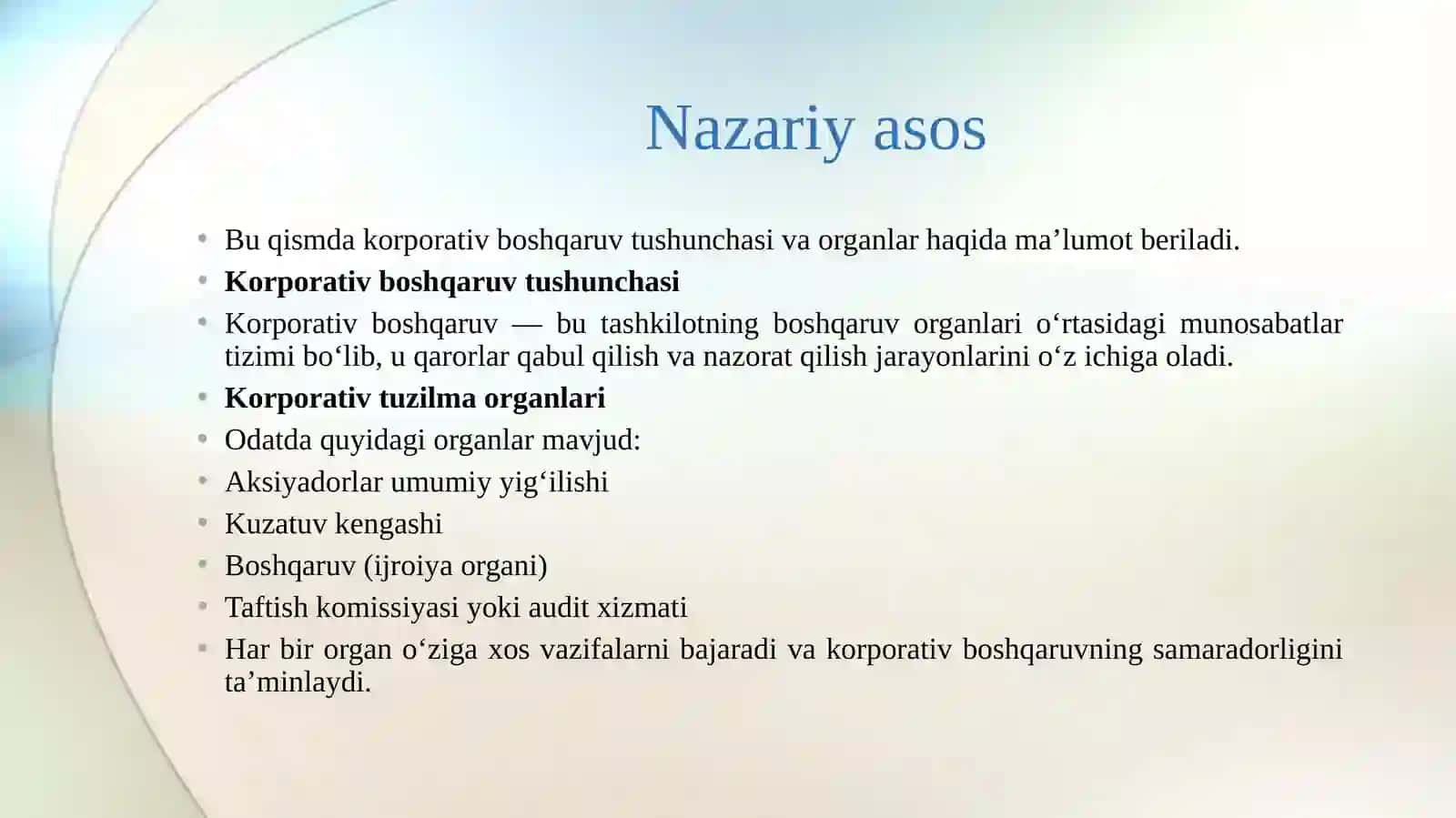 Korporativ tuzilmalarda organlar faoliyatini real kuzatuv asosida Amaliy tahlil tayorlash 4