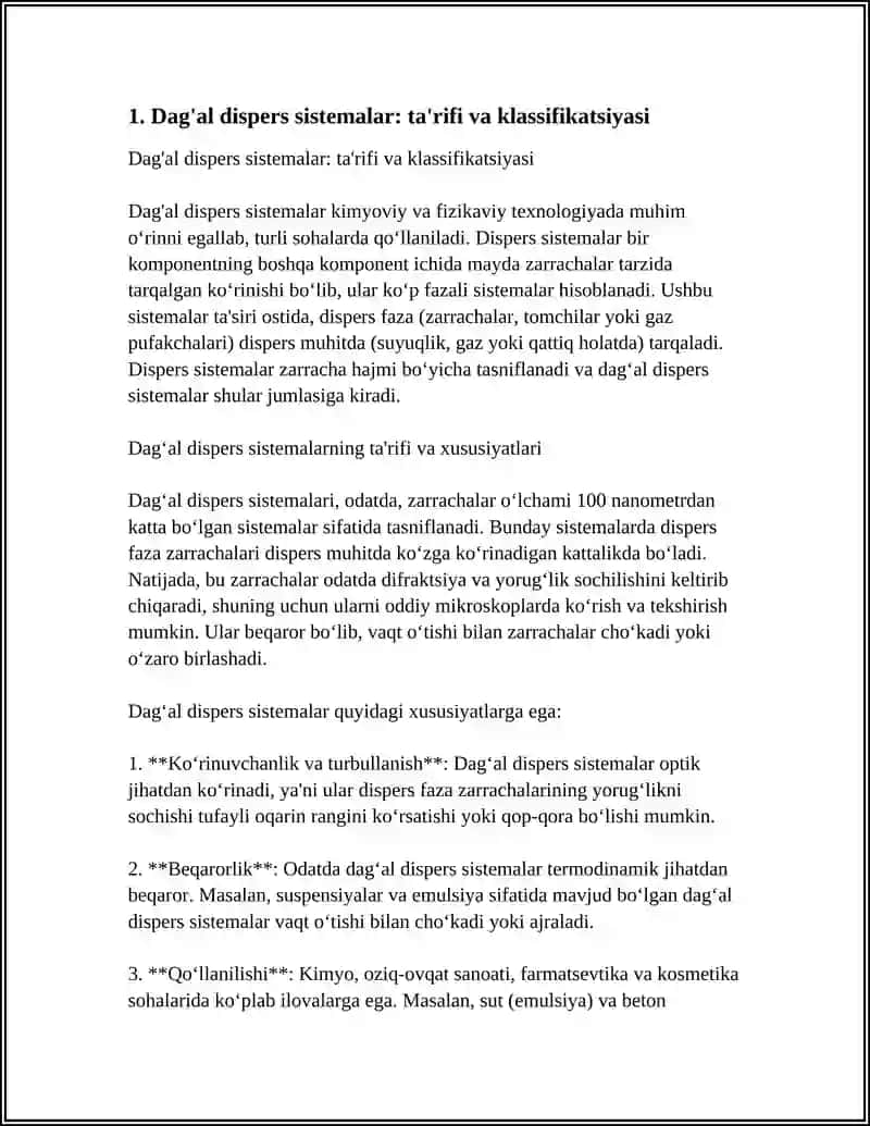 DAG'AL DISPERS SISTEMALARNING XOSSALARI VA ULARNI TIBBIYOTDA VA FARMASEVTIKADA ISHLATILISHI HAQIDA 4