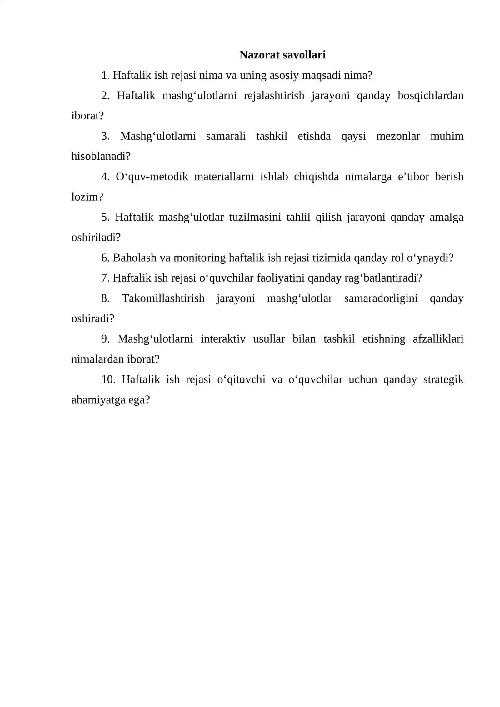 Haftalik ish reja asosida mashg'ulotlar ishlanmasi yaratish 4
