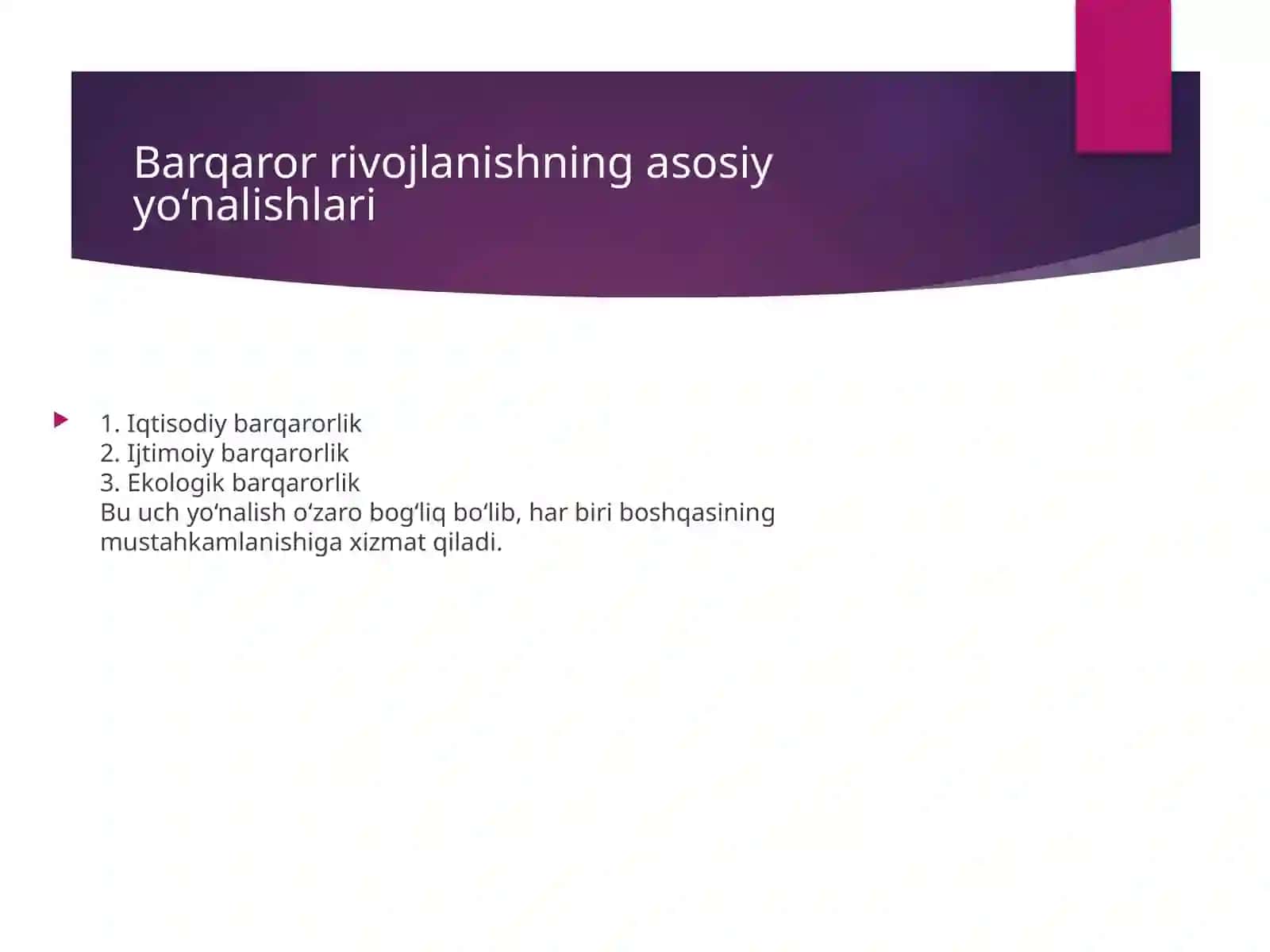 Barqaror rivojlanish va iqtisodiy tarmoqlar o'rtasidagi muvozanat 4