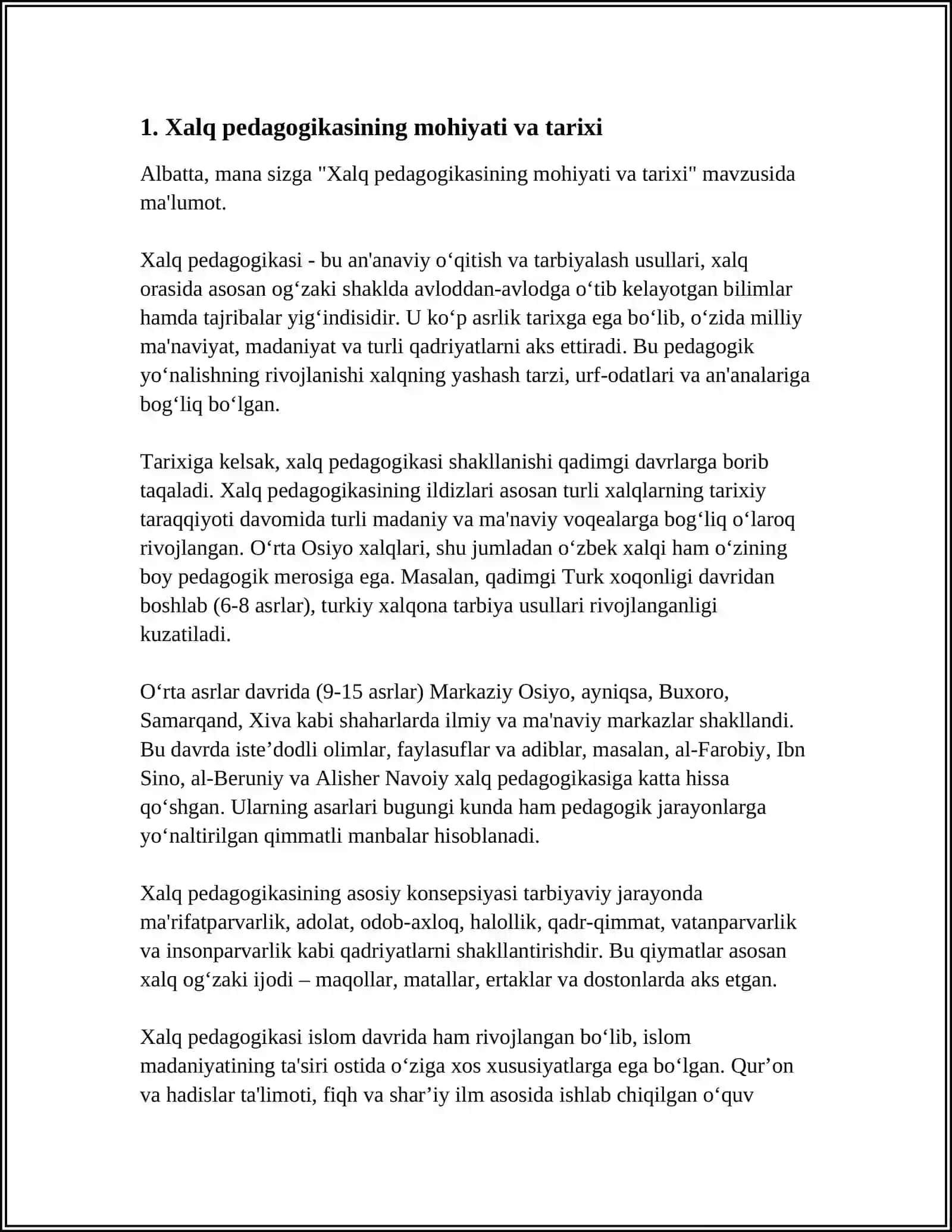 BOʻLGʻUSI PEDAGOGIK KADRLARNI TAYYORLASHDA XALQ PEDAGOGIKASINING TUTGAN OʻRNI 4