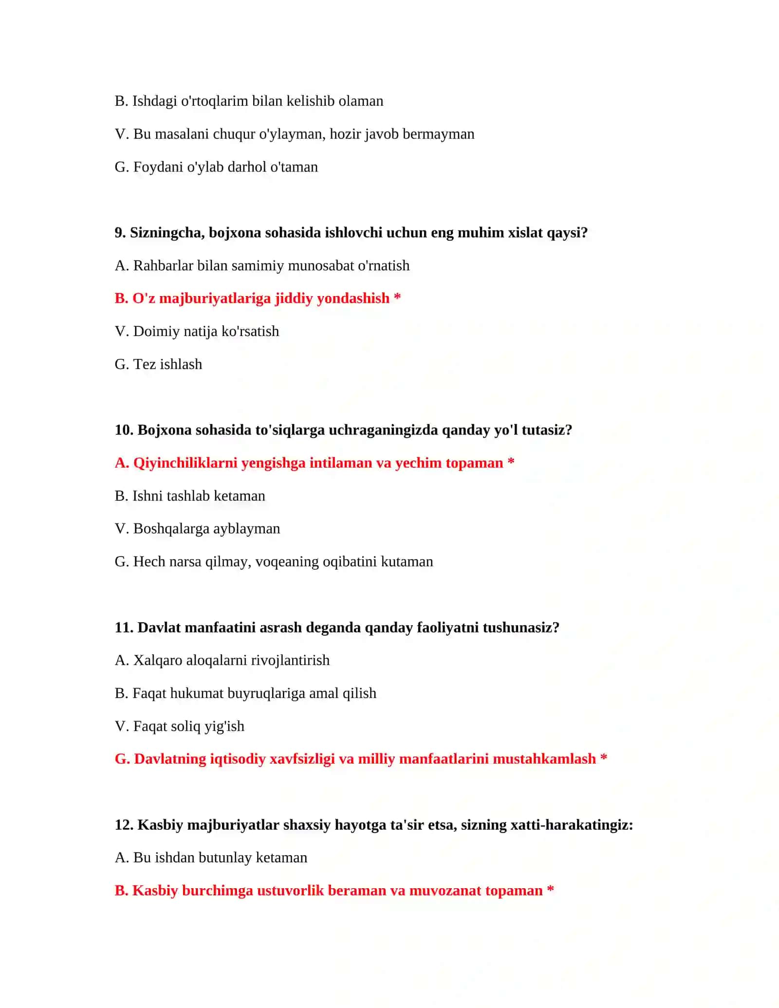 Bojxona testlarini yechish 4