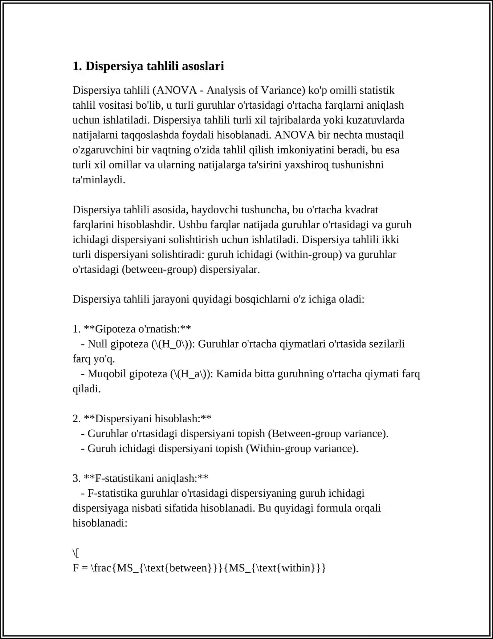 EKSPERIMENTAL PSIXOLOGIYADA DISPERSION TAHLIL USULINING O'ZIGA XOS TOMONLARI. A.N.GUSEVNING TADQIQOTLARINI TALQIN ETISH 4